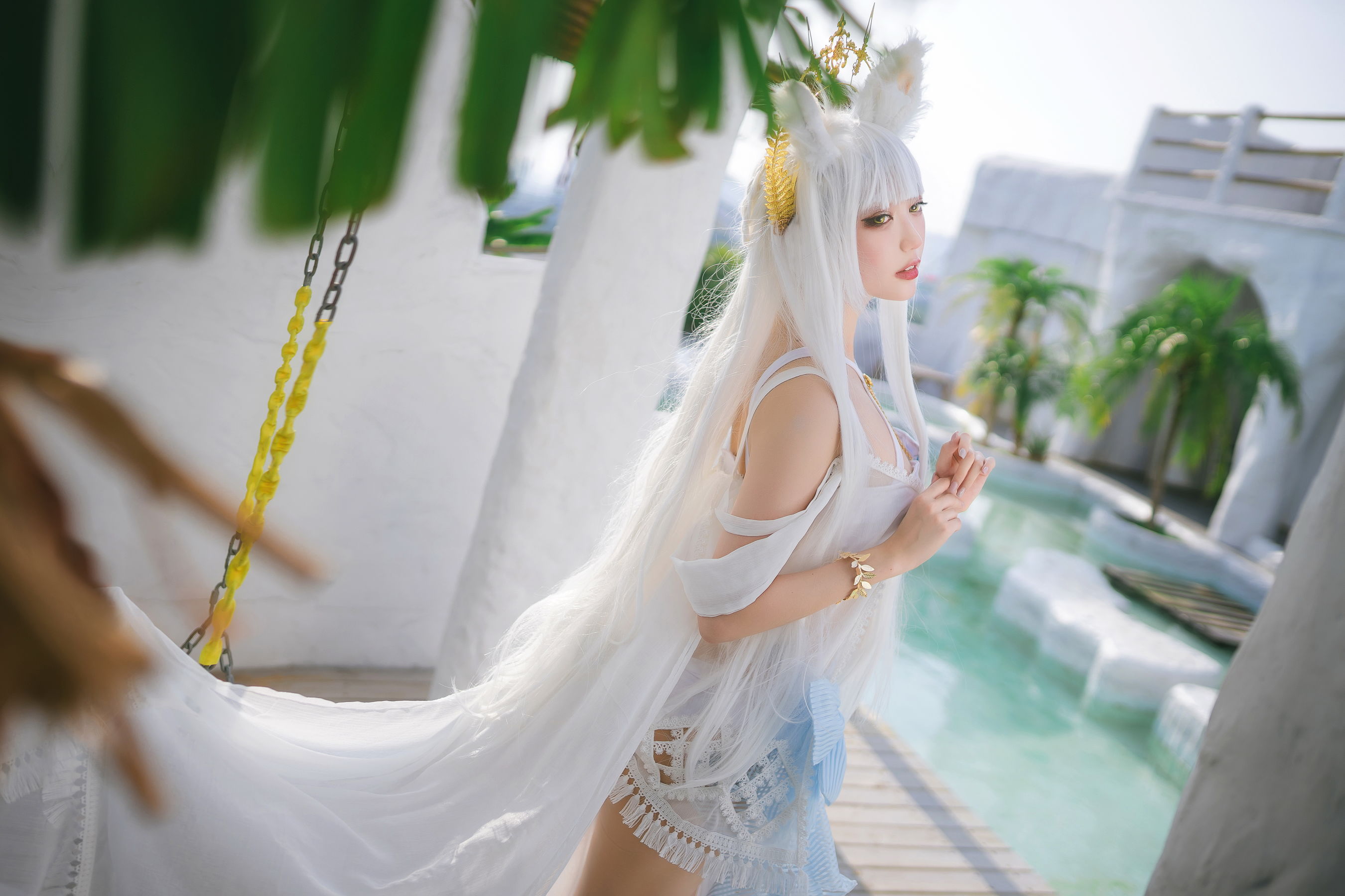 周叽是可爱兔兔 – 白金泳装 Cosplay-第23张