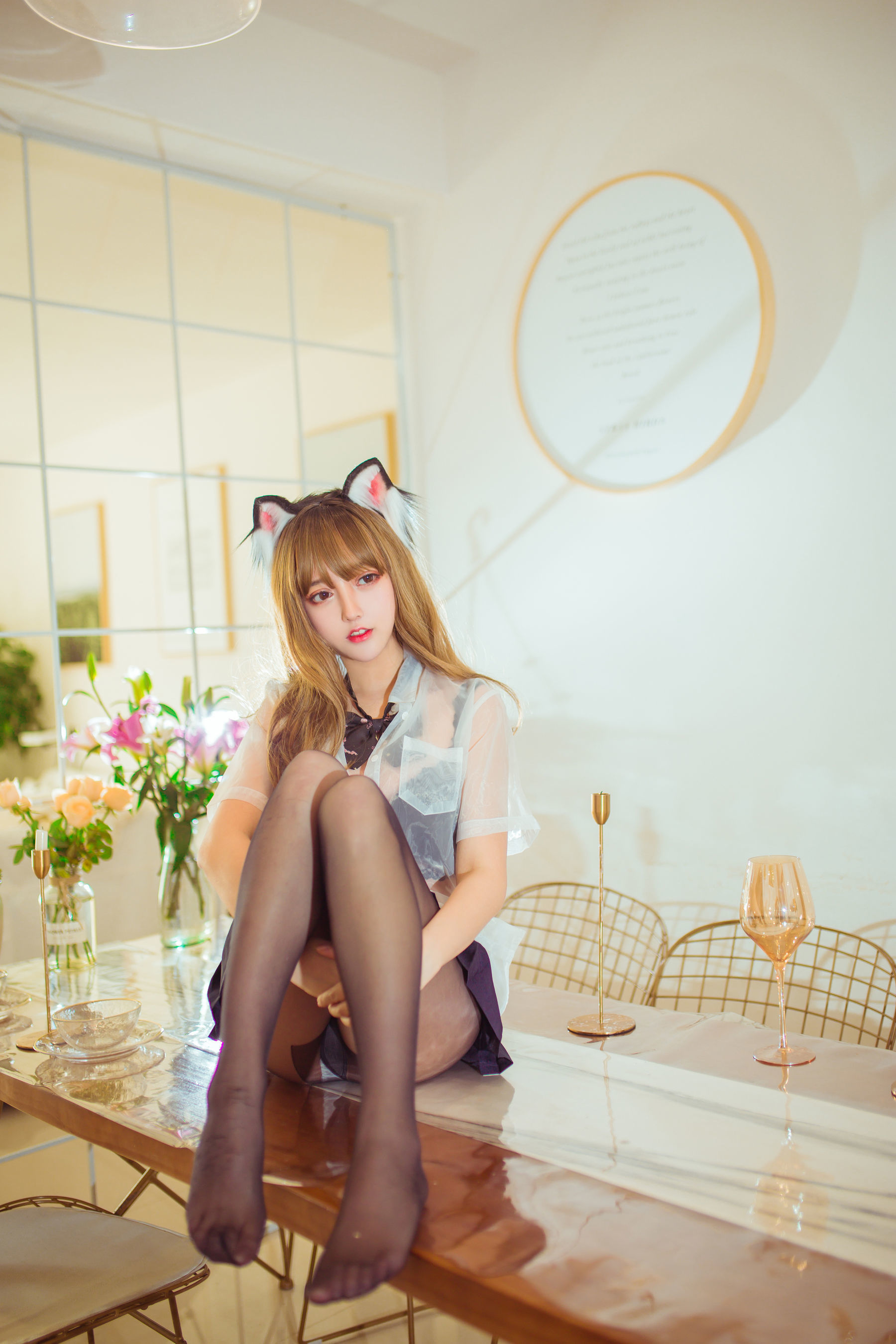 [萝莉COS] 斗鱼米线线sama – 阳台黑丝性感猫咪 Cosplay-第5张