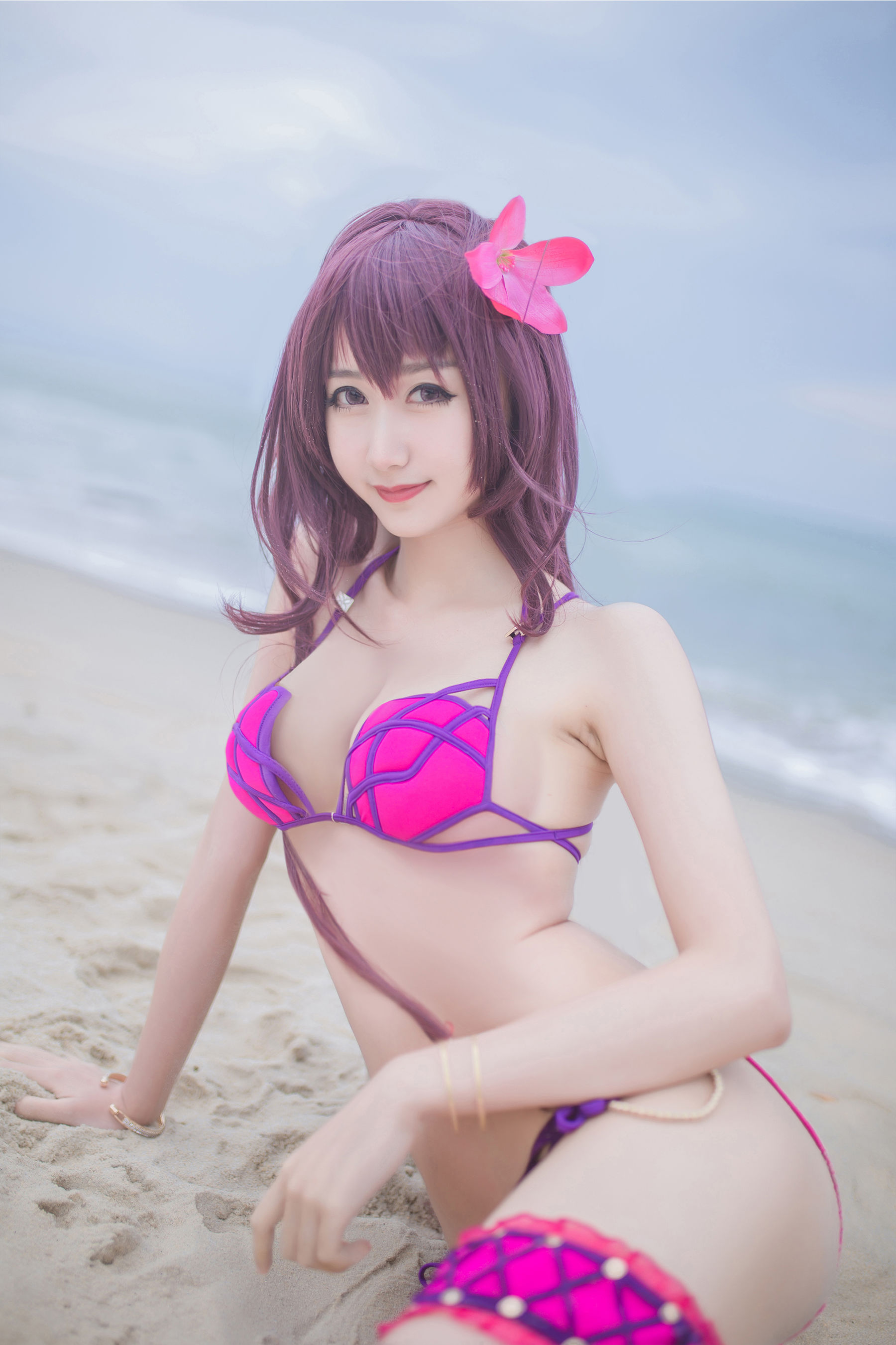 [萝莉COS] 木绵绵OwO – 沙滩斯卡哈 Cosplay-第1张