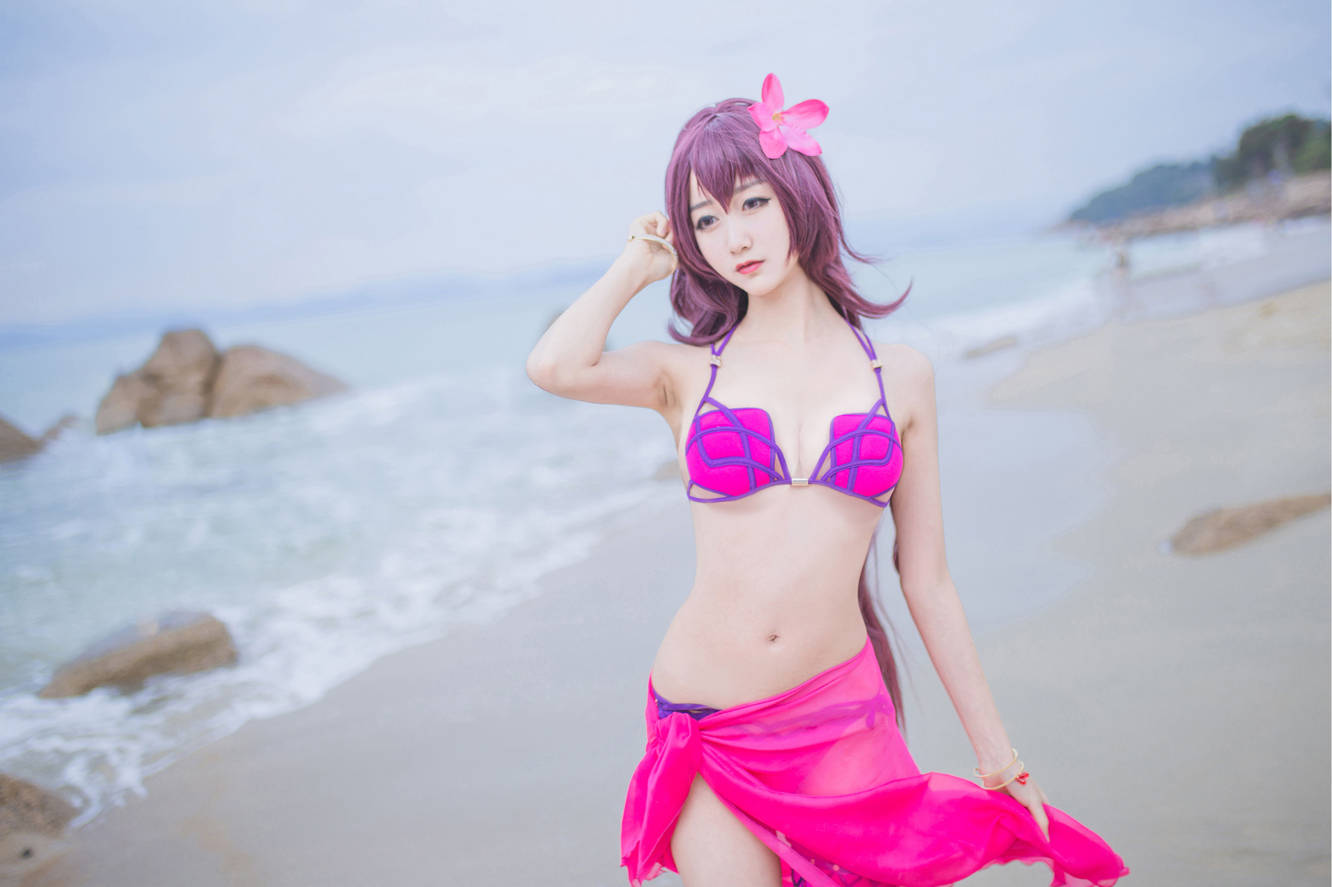[萝莉COS] 木绵绵OwO – 沙滩斯卡哈 Cosplay-第3张
