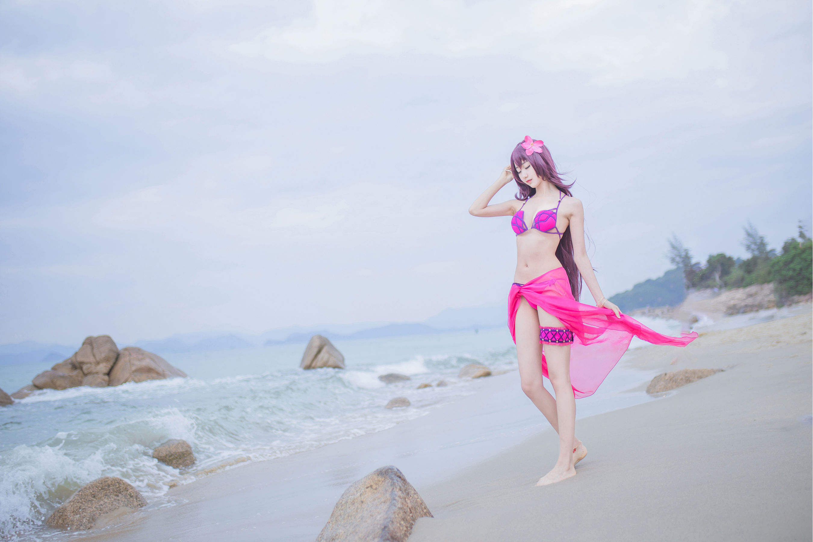 [萝莉COS] 木绵绵OwO – 沙滩斯卡哈 Cosplay-第4张