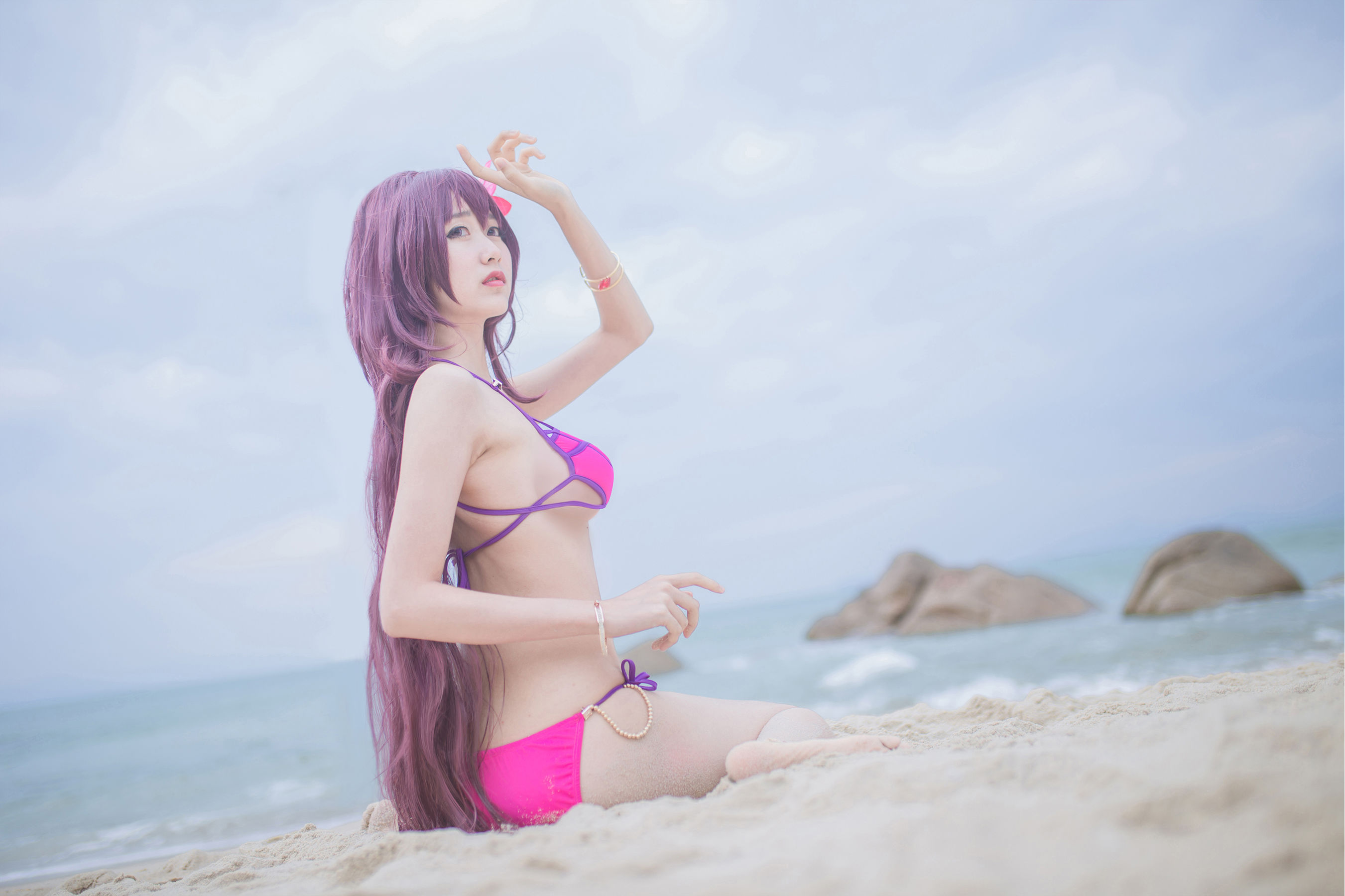 [萝莉COS] 木绵绵OwO – 沙滩斯卡哈 Cosplay-第6张