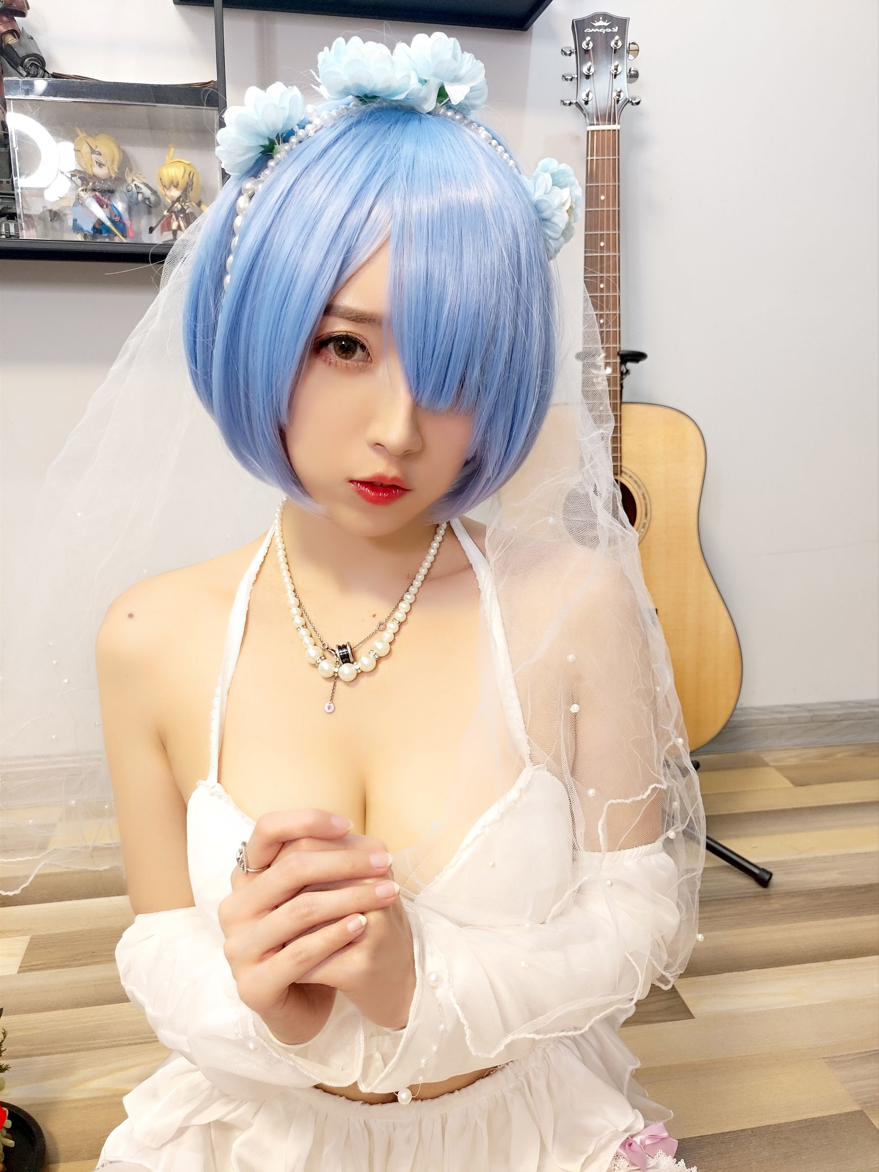 斗鱼主播小女巫露娜 – 雷姆婚纱 Cosplay-第8张