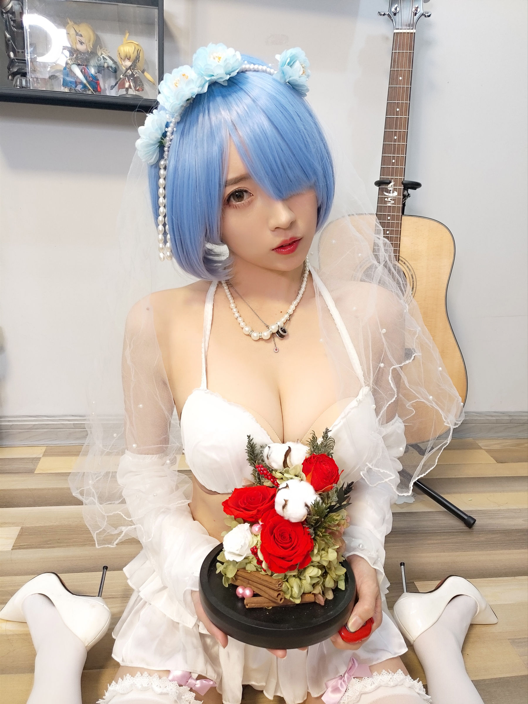斗鱼主播小女巫露娜 – 雷姆婚纱 Cosplay-第10张