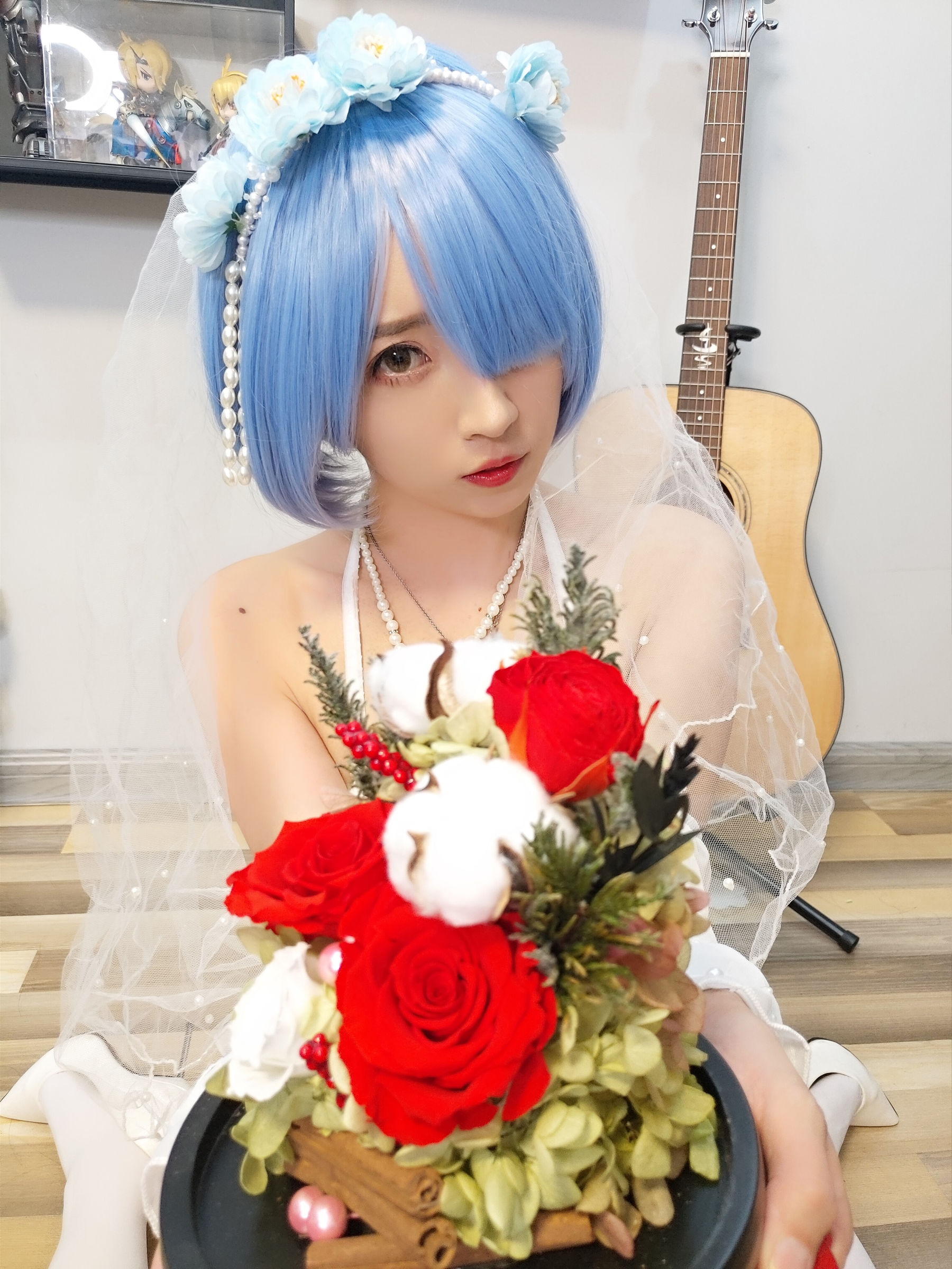 斗鱼主播小女巫露娜 – 雷姆婚纱 Cosplay-第14张