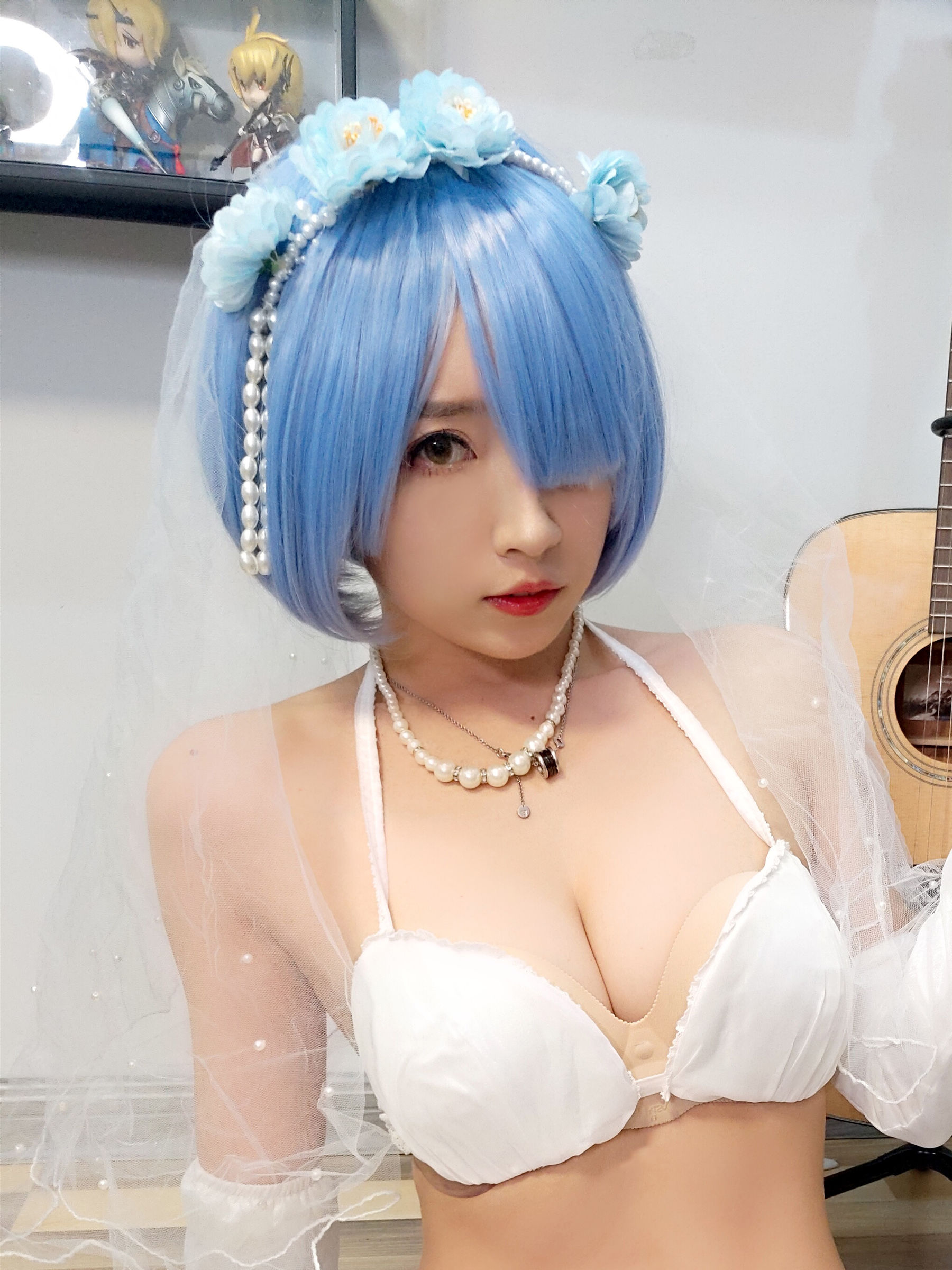 斗鱼主播小女巫露娜 – 雷姆婚纱 Cosplay-第15张