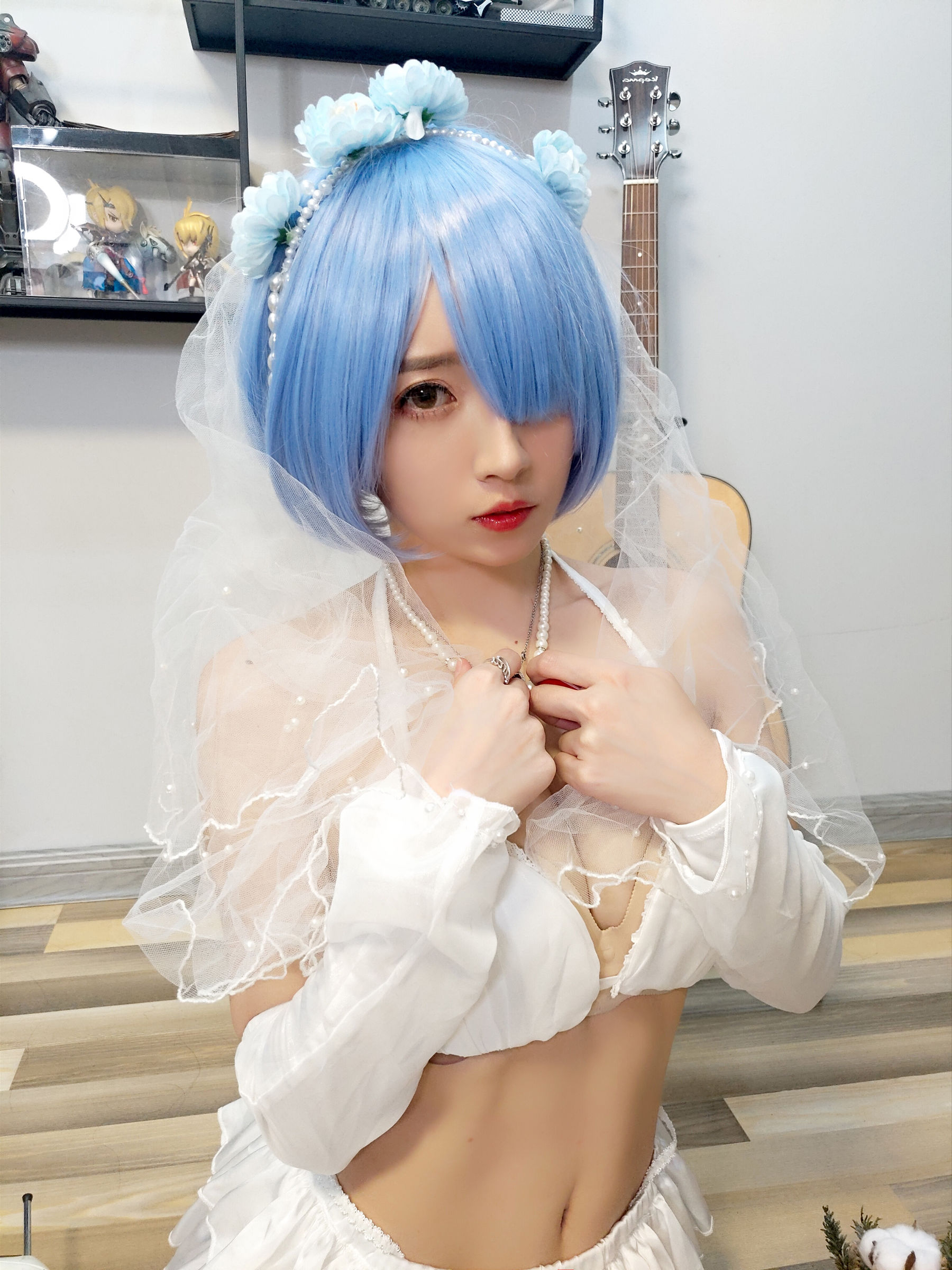 斗鱼主播小女巫露娜 – 雷姆婚纱 Cosplay-第18张