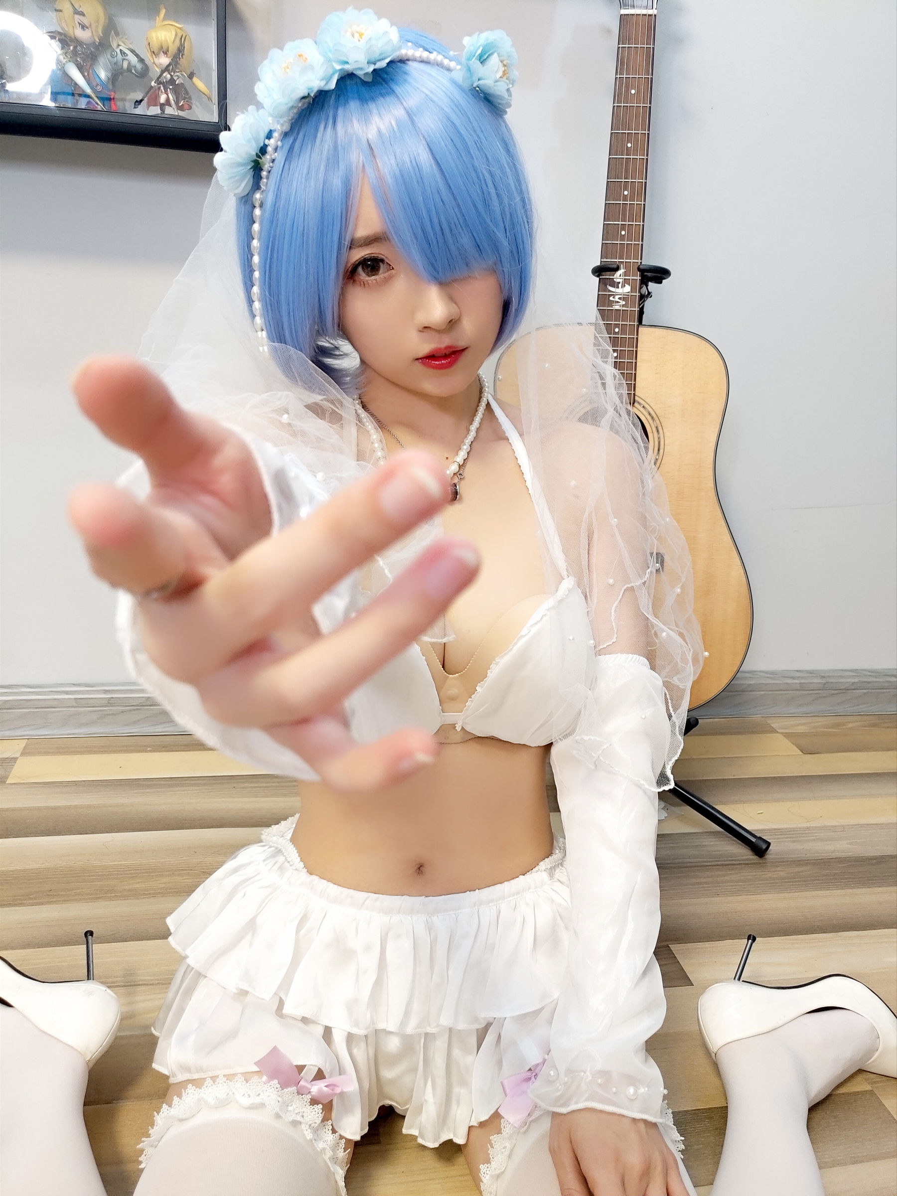 斗鱼主播小女巫露娜 – 雷姆婚纱 Cosplay-第19张