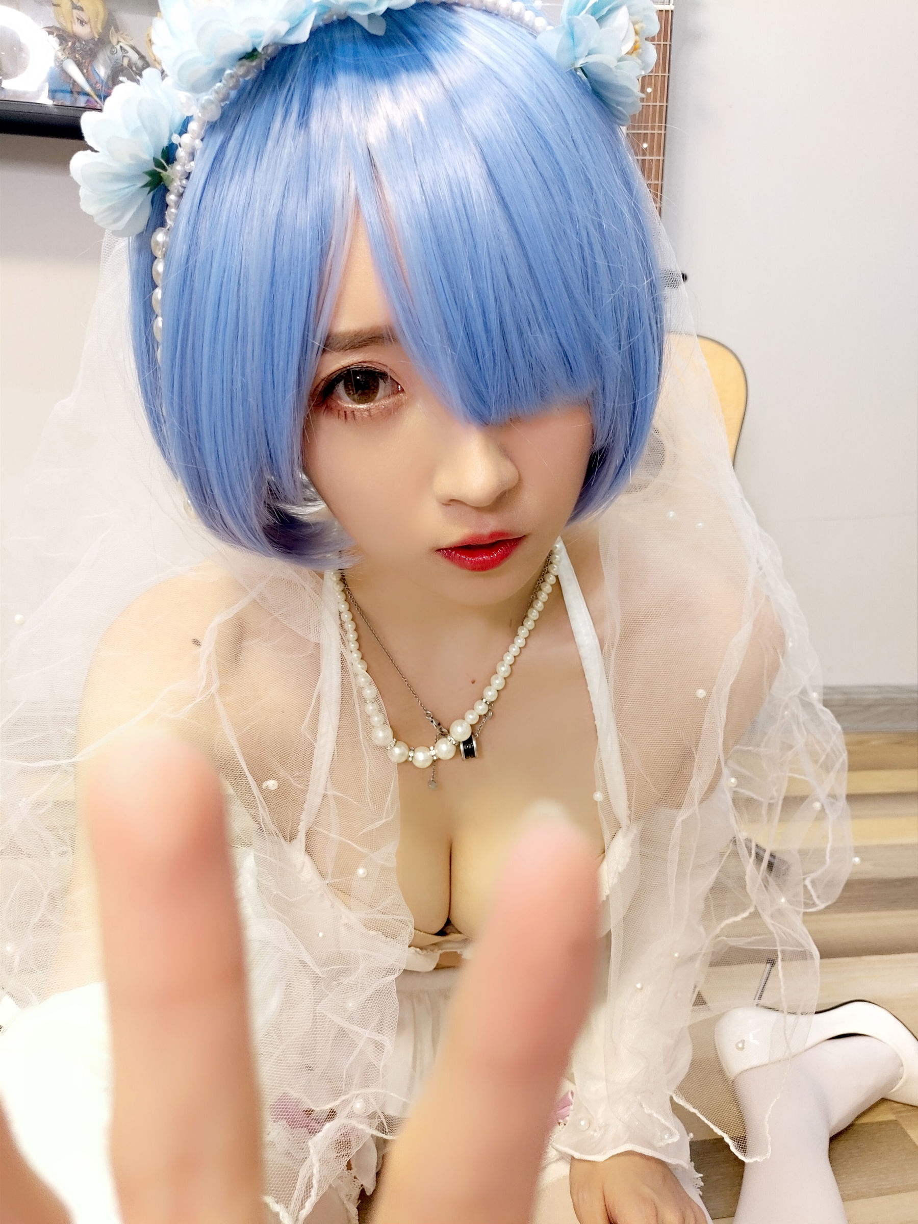 斗鱼主播小女巫露娜 – 雷姆婚纱 Cosplay-第20张