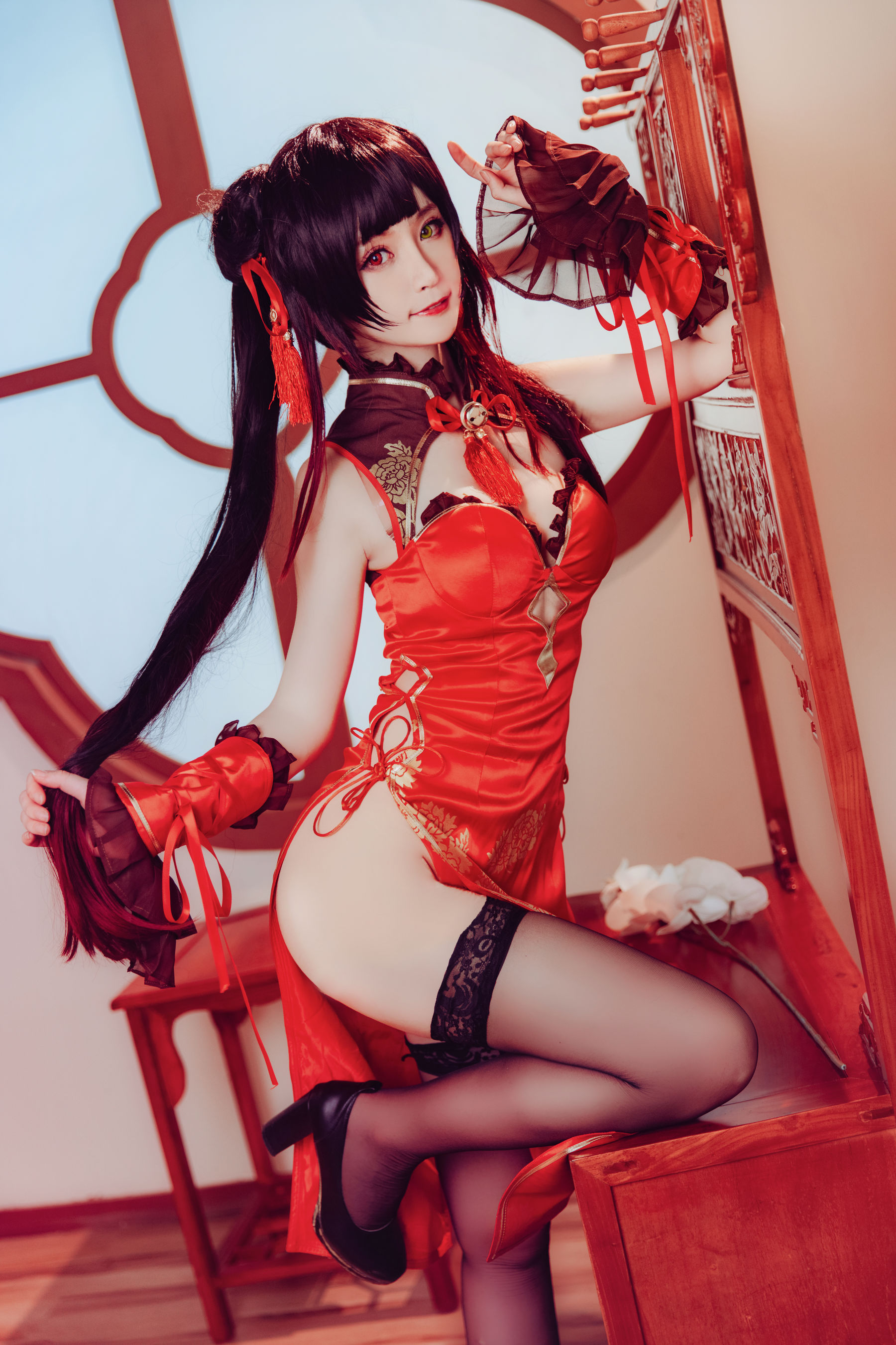 萌宠博主yui金鱼 – 时崎狂三 旗袍 Cosplay-第1张