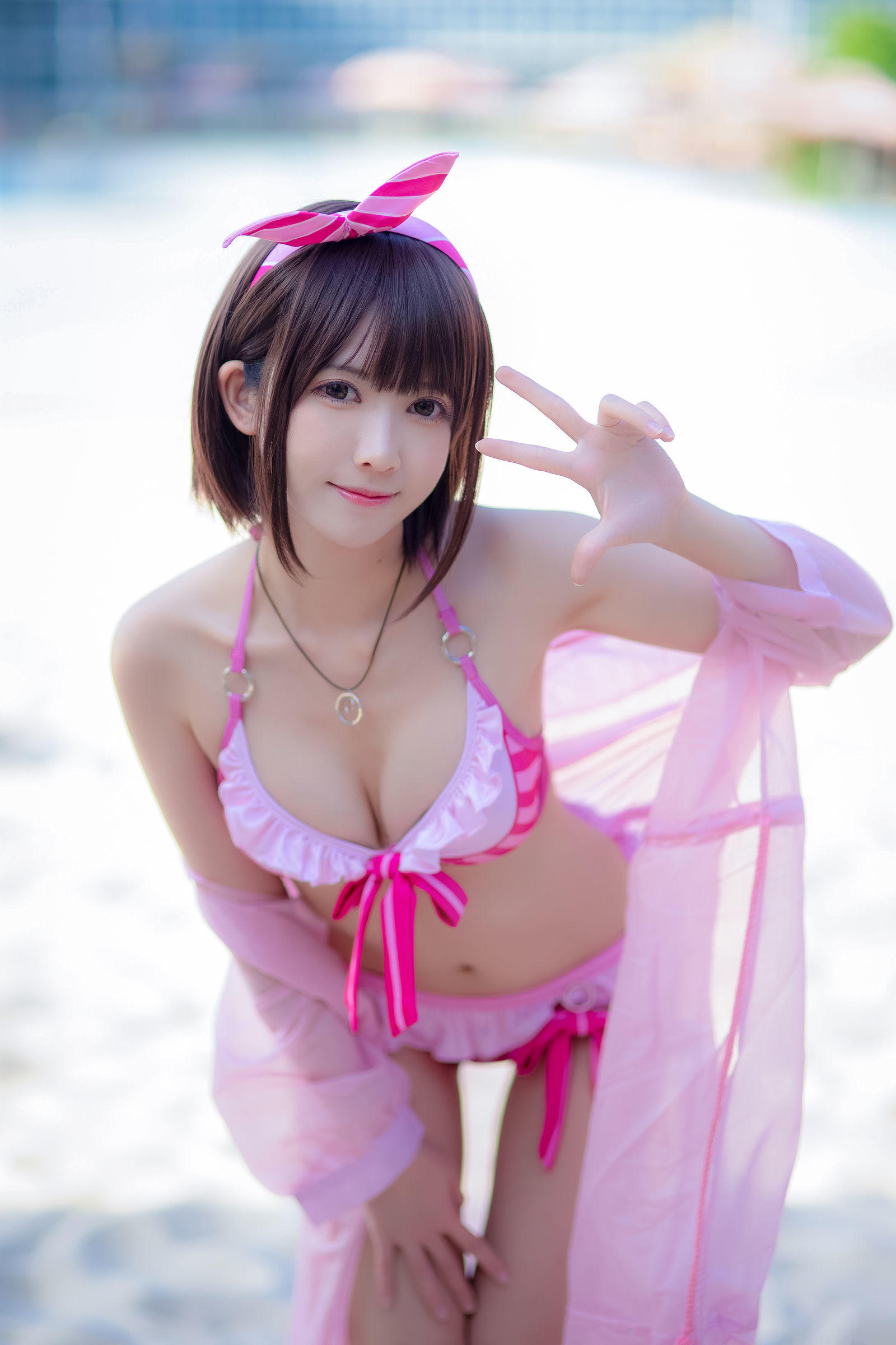 [萝莉COS] 鳗鱼霏儿 – 加藤惠 粉色泳装 Cosplay-第1张