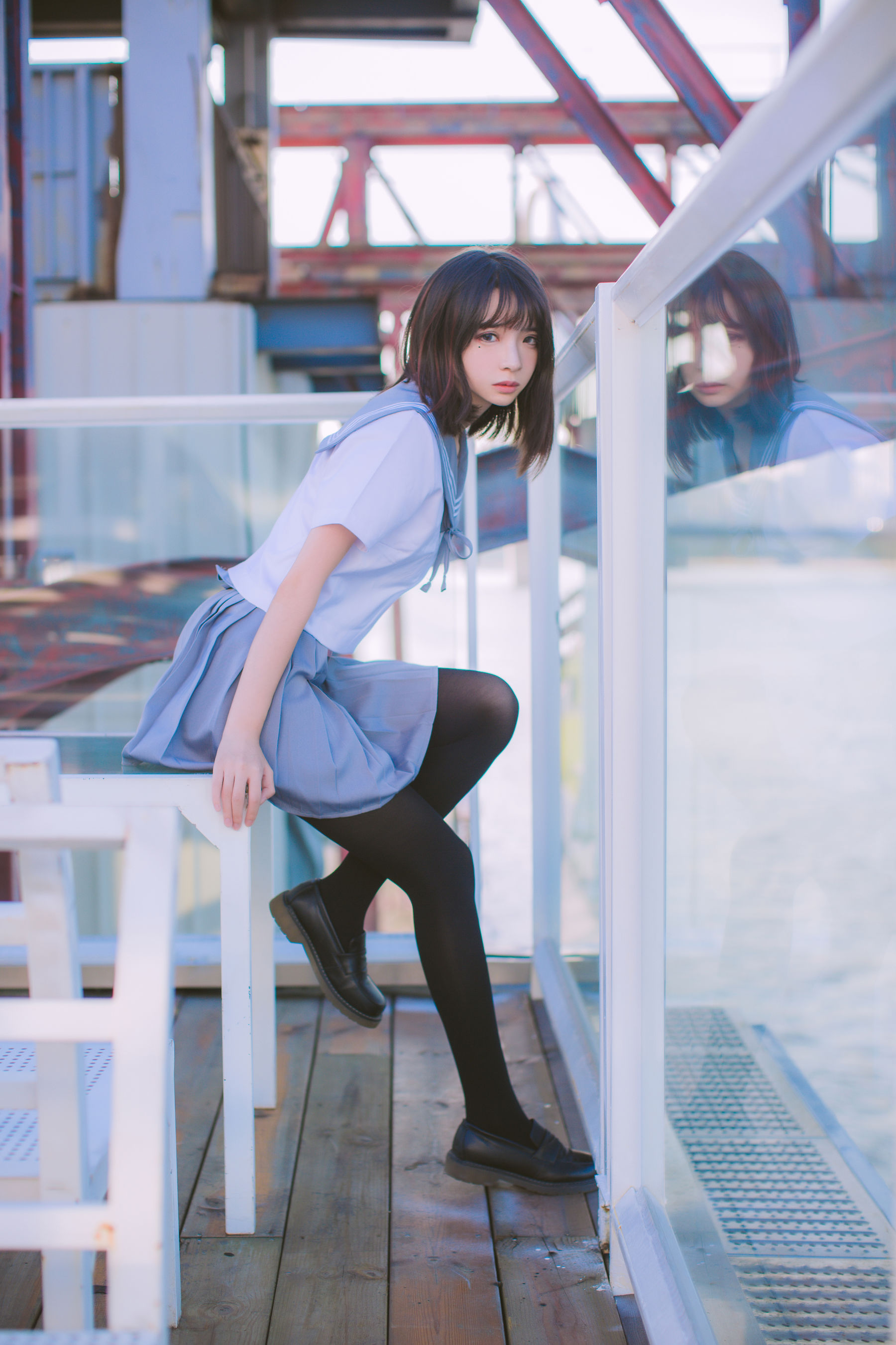 疯猫ss 海边蓝白水手服 Cosplay-第2张