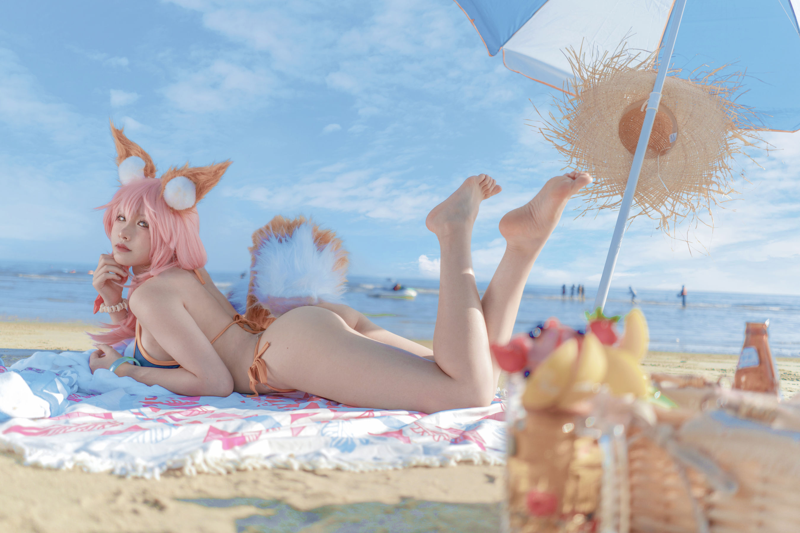 动漫博主uki雨季 – 玉藻前海边泳装 Cosplay-第1张