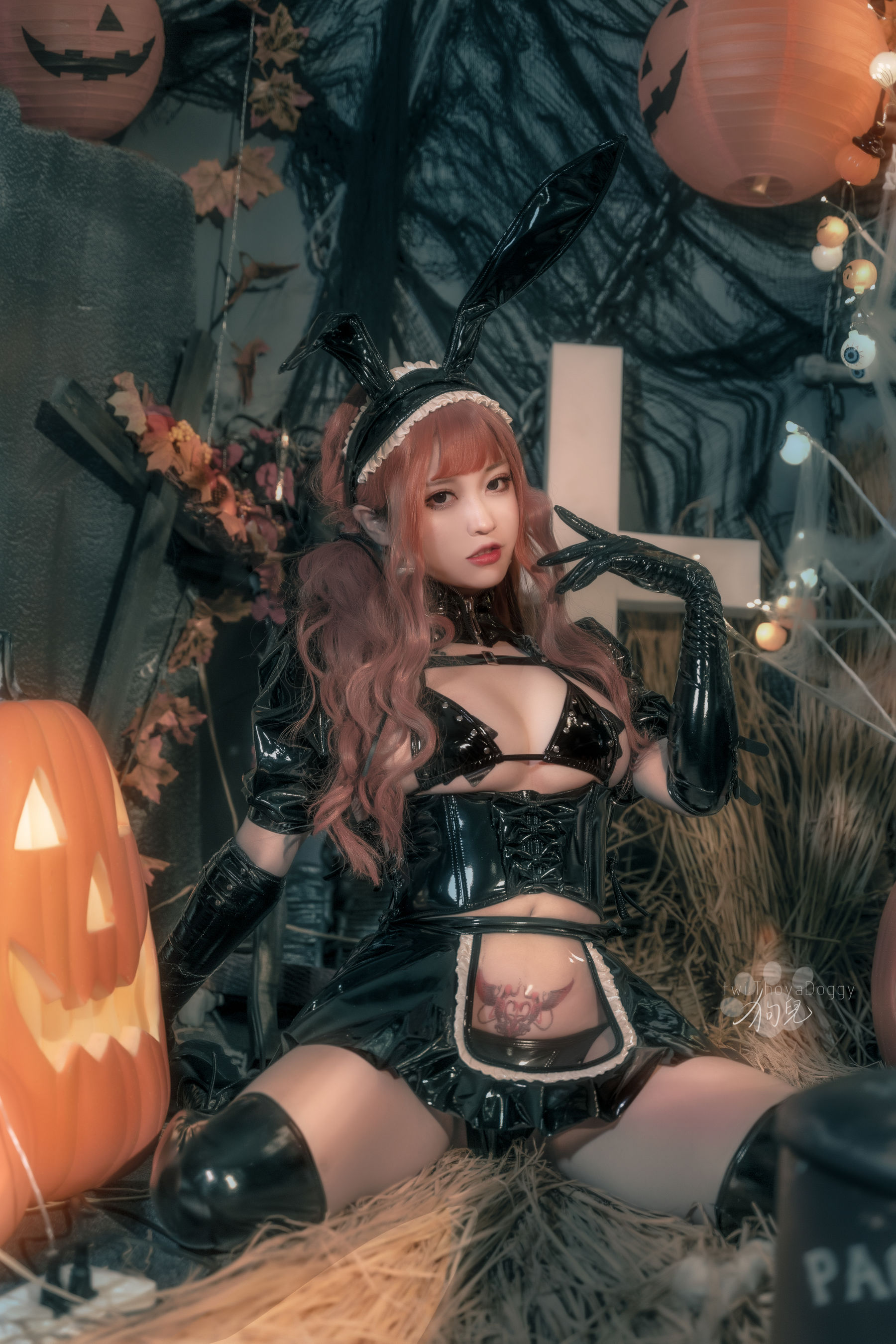 奇行家狗崽(棕桠阿狗崽) – 漆皮兔女仆 Cosplay-第6张