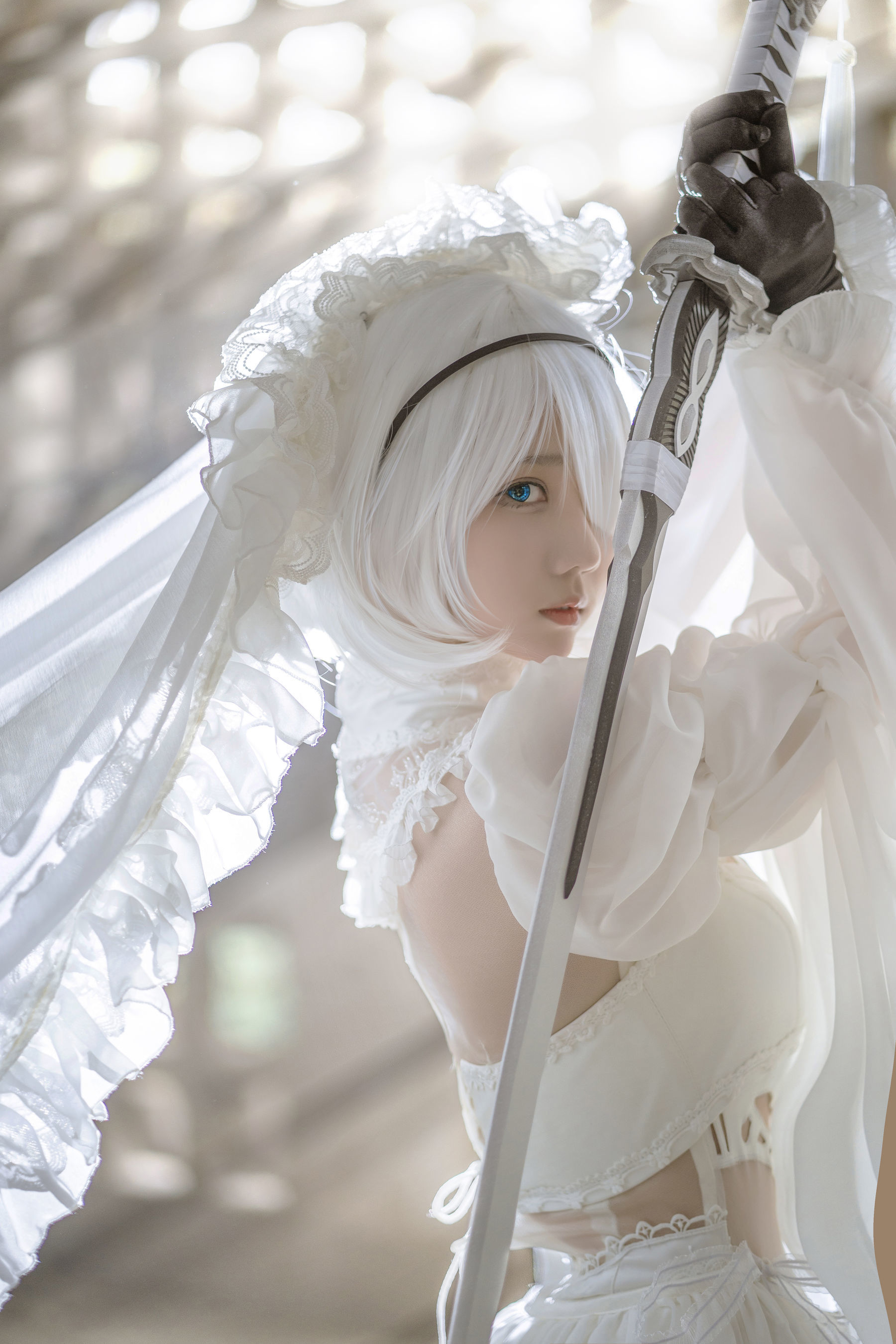 微博福利姬镜酱 2B白色婚纱 Cosplay-第6张