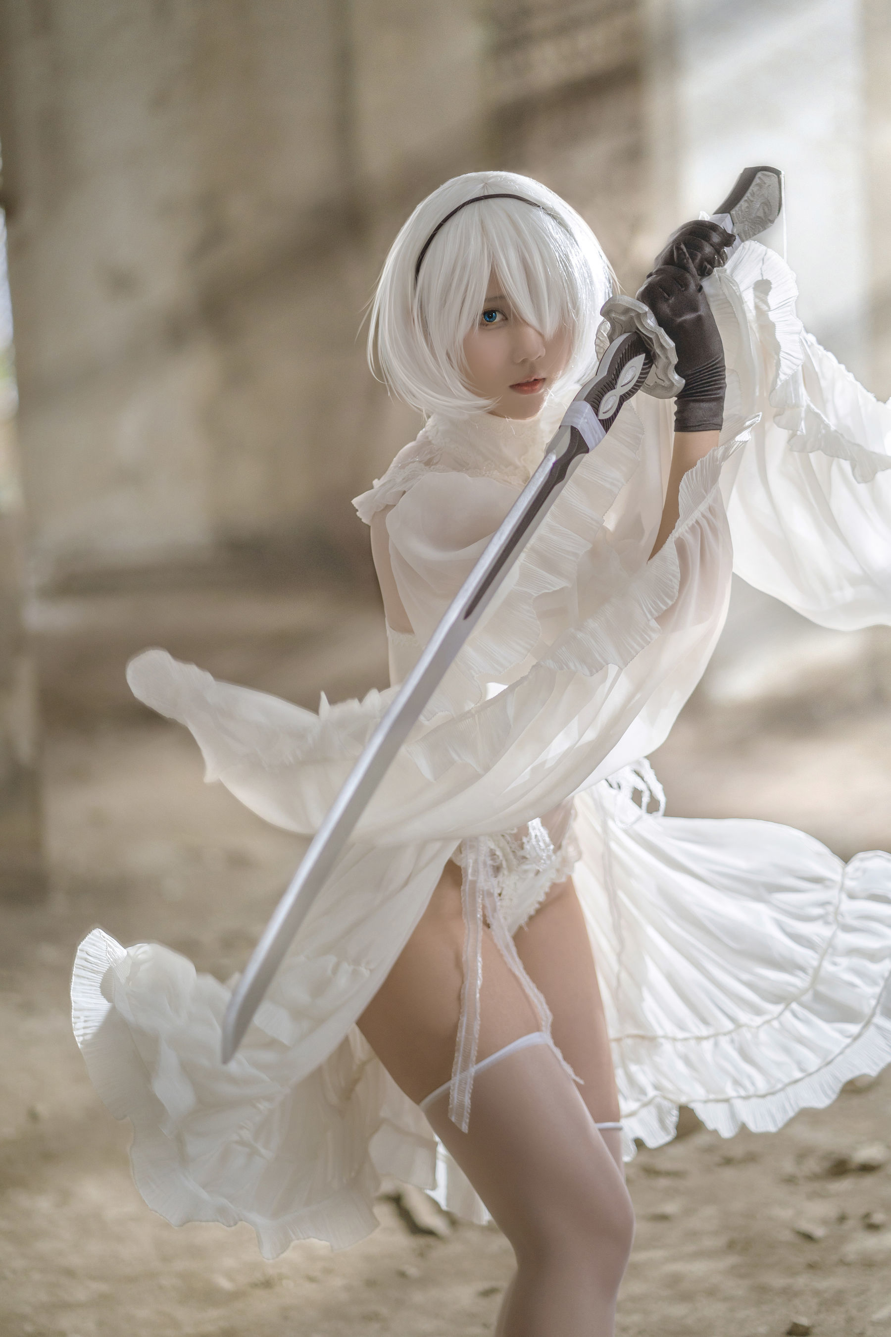 微博福利姬镜酱 2B白色婚纱 Cosplay-第7张