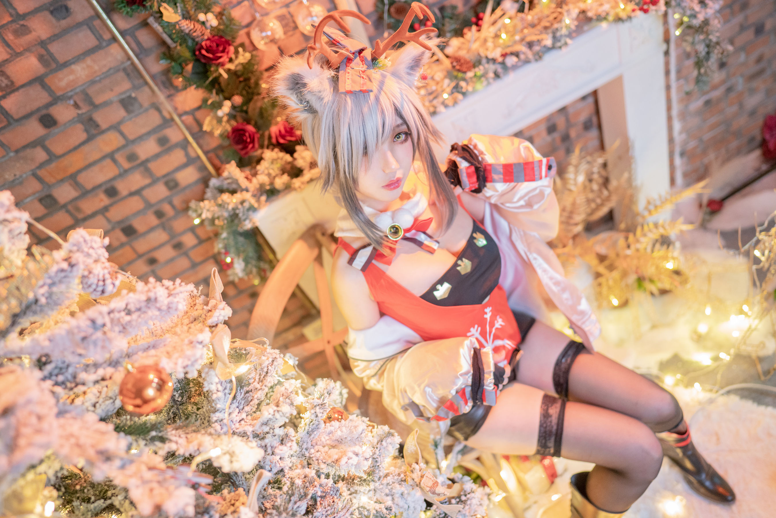 周叽是可爱兔兔 – 圣诞黑丝兽耳 Cosplay-第1张