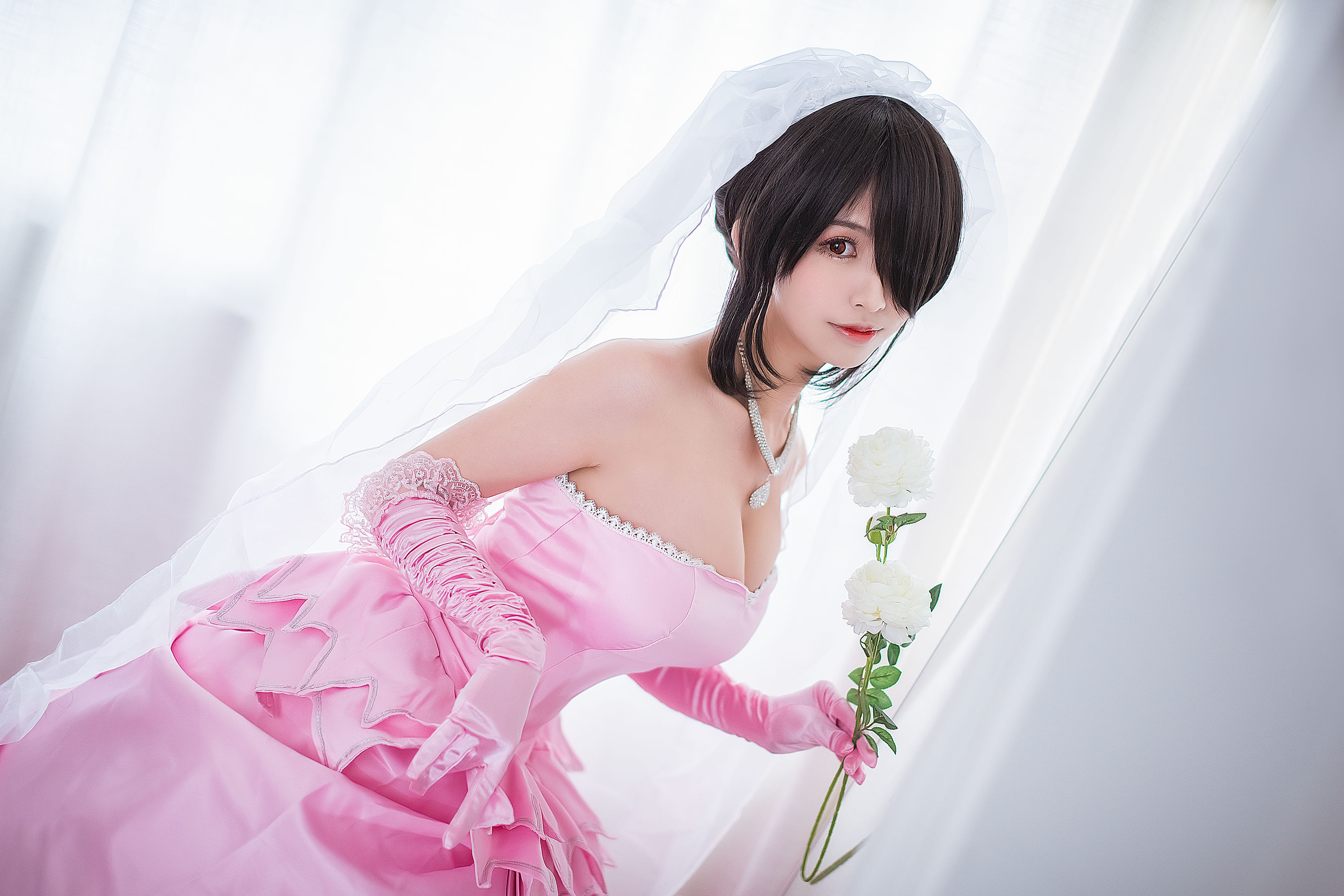 超人气Coser鳗鱼霏儿 狂三系列 婚纱 Cosplay-第1张