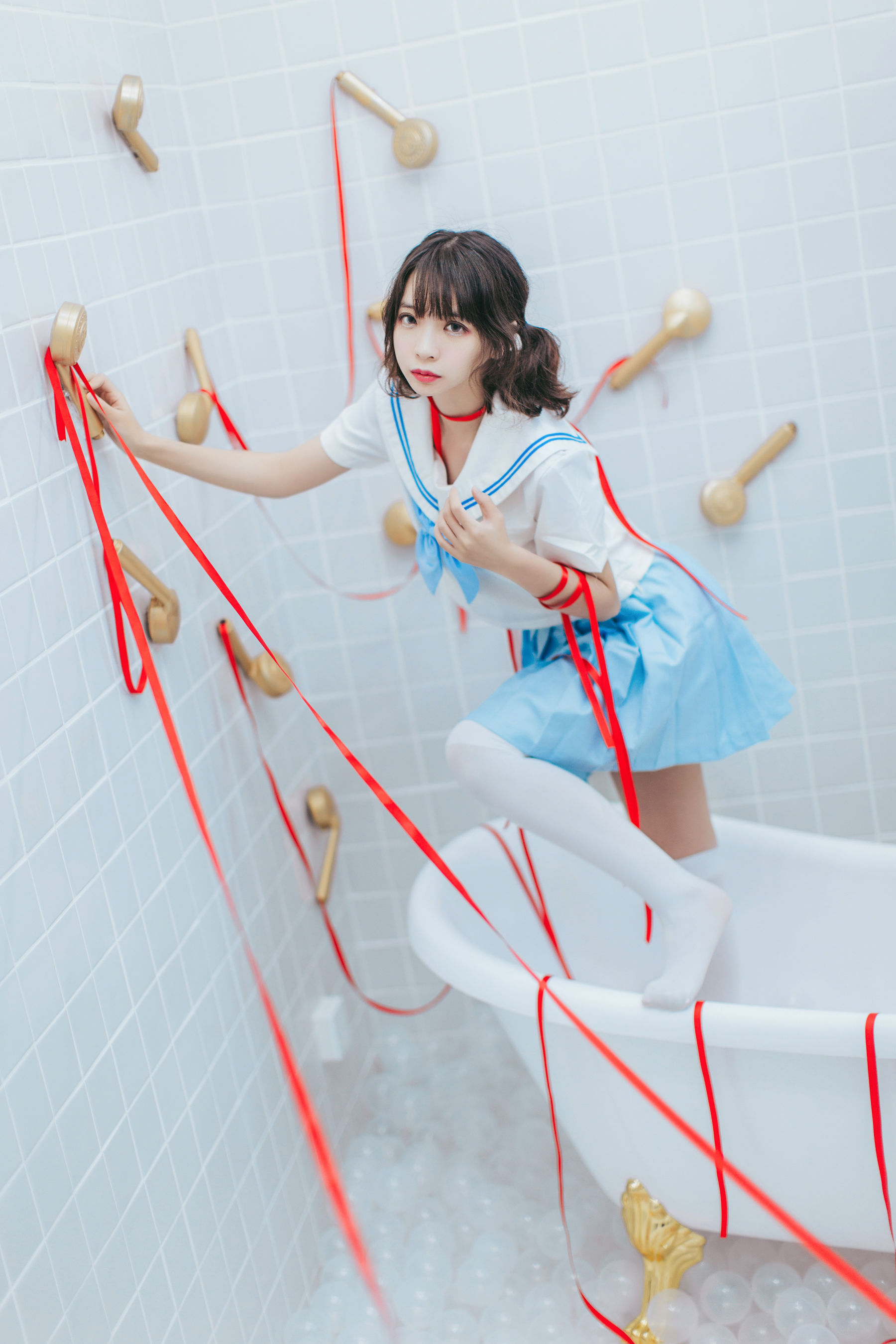 [Cosplay写真] 疯猫ss – 浴室JK Cosplay-第1张