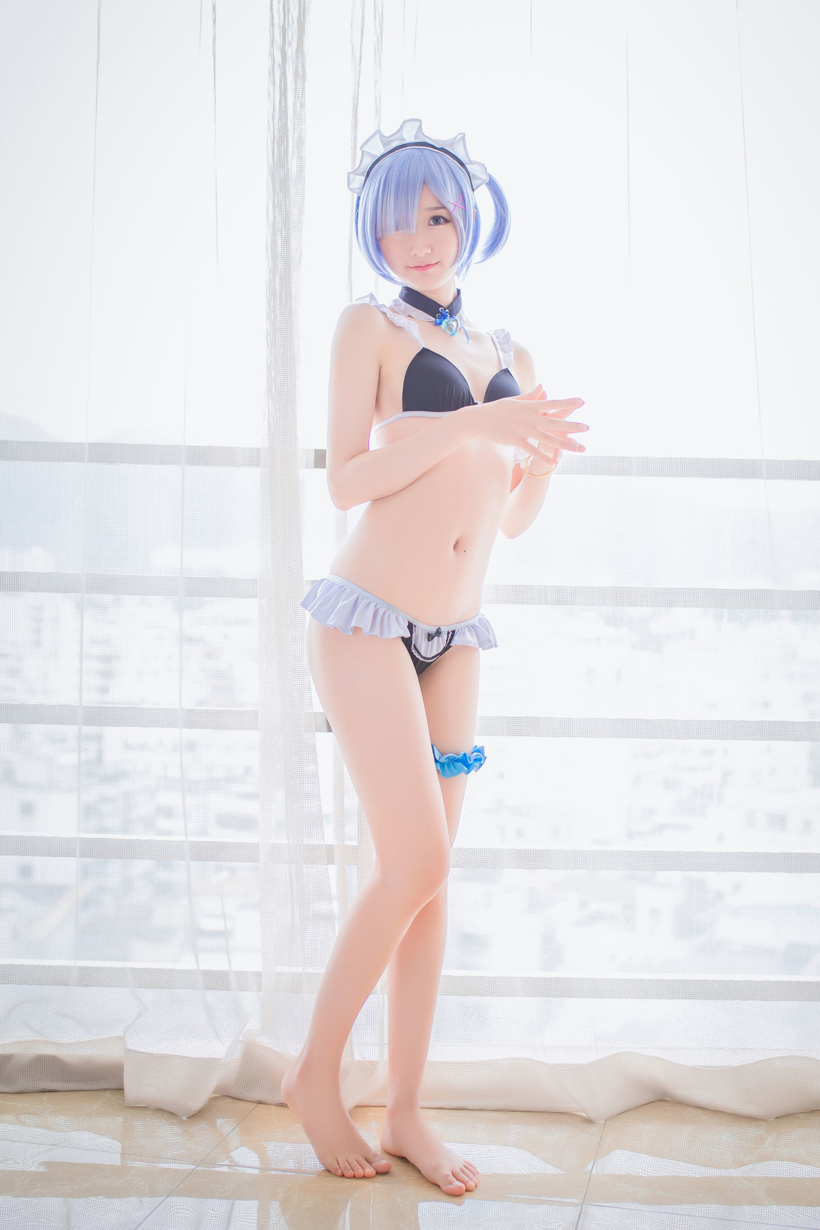 [萝莉COS] 木绵绵OwO – 蕾姆泳装+兔女郎 Cosplay-第1张