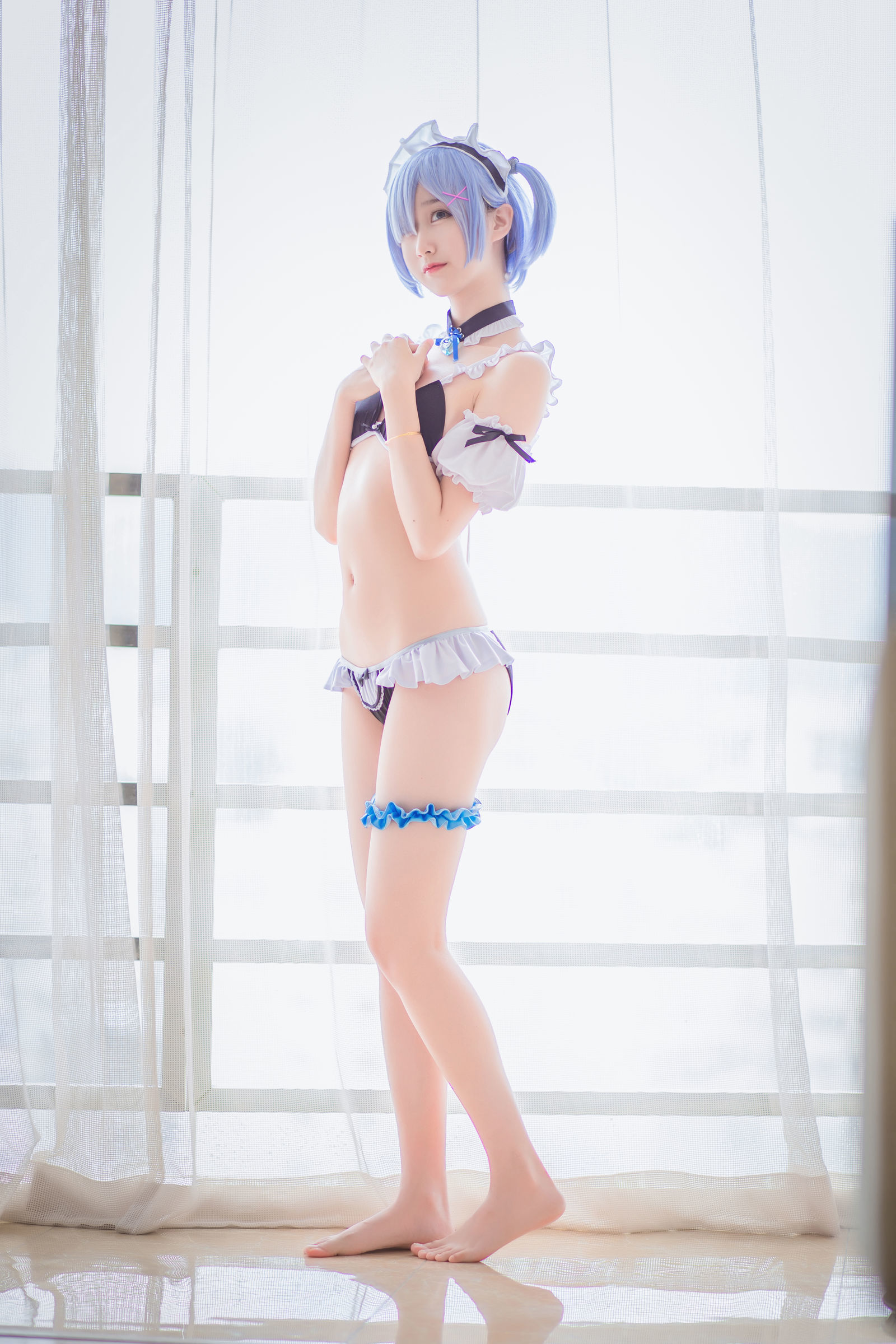 [萝莉COS] 木绵绵OwO – 蕾姆泳装+兔女郎 Cosplay-第2张