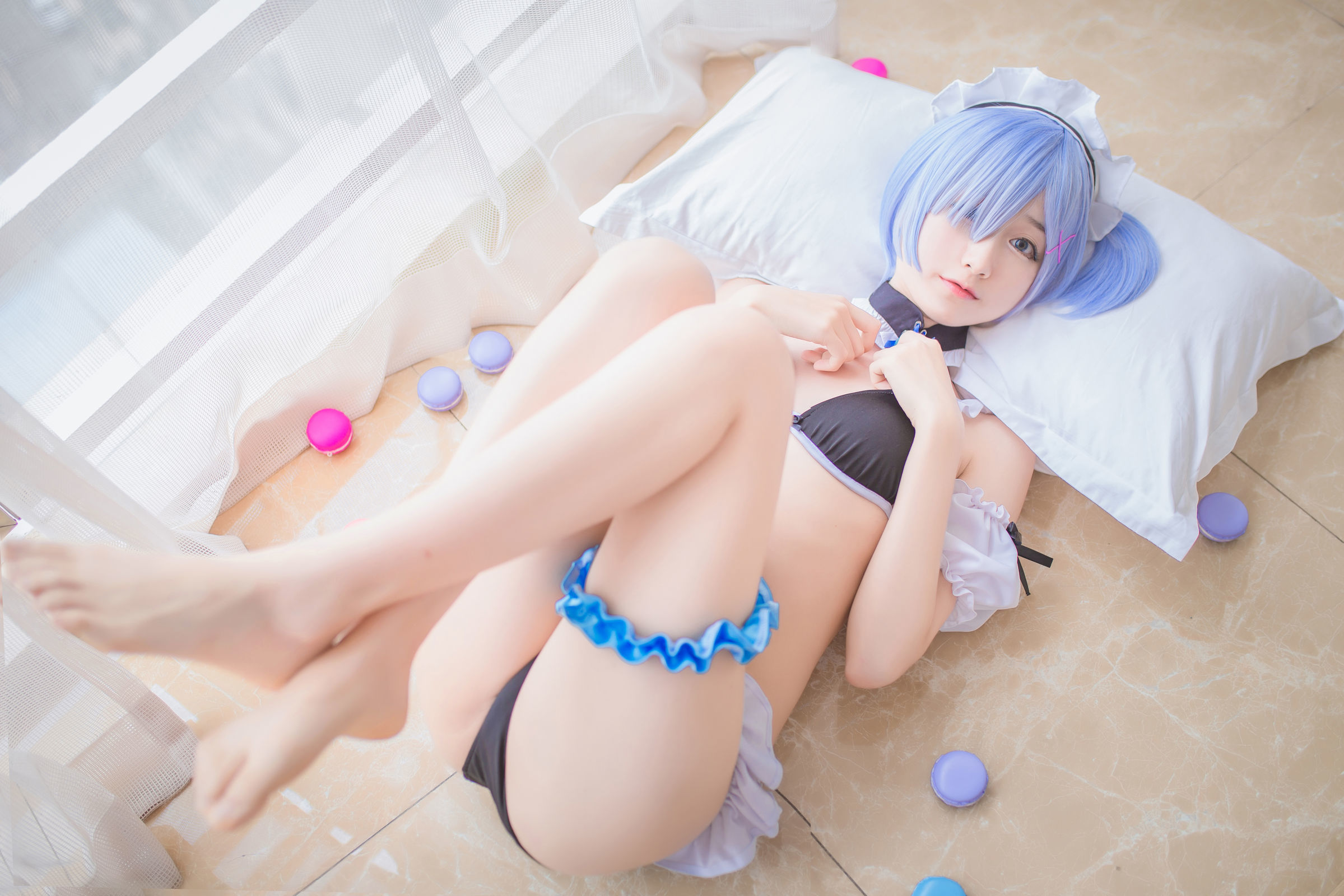 [萝莉COS] 木绵绵OwO – 蕾姆泳装+兔女郎 Cosplay-第5张