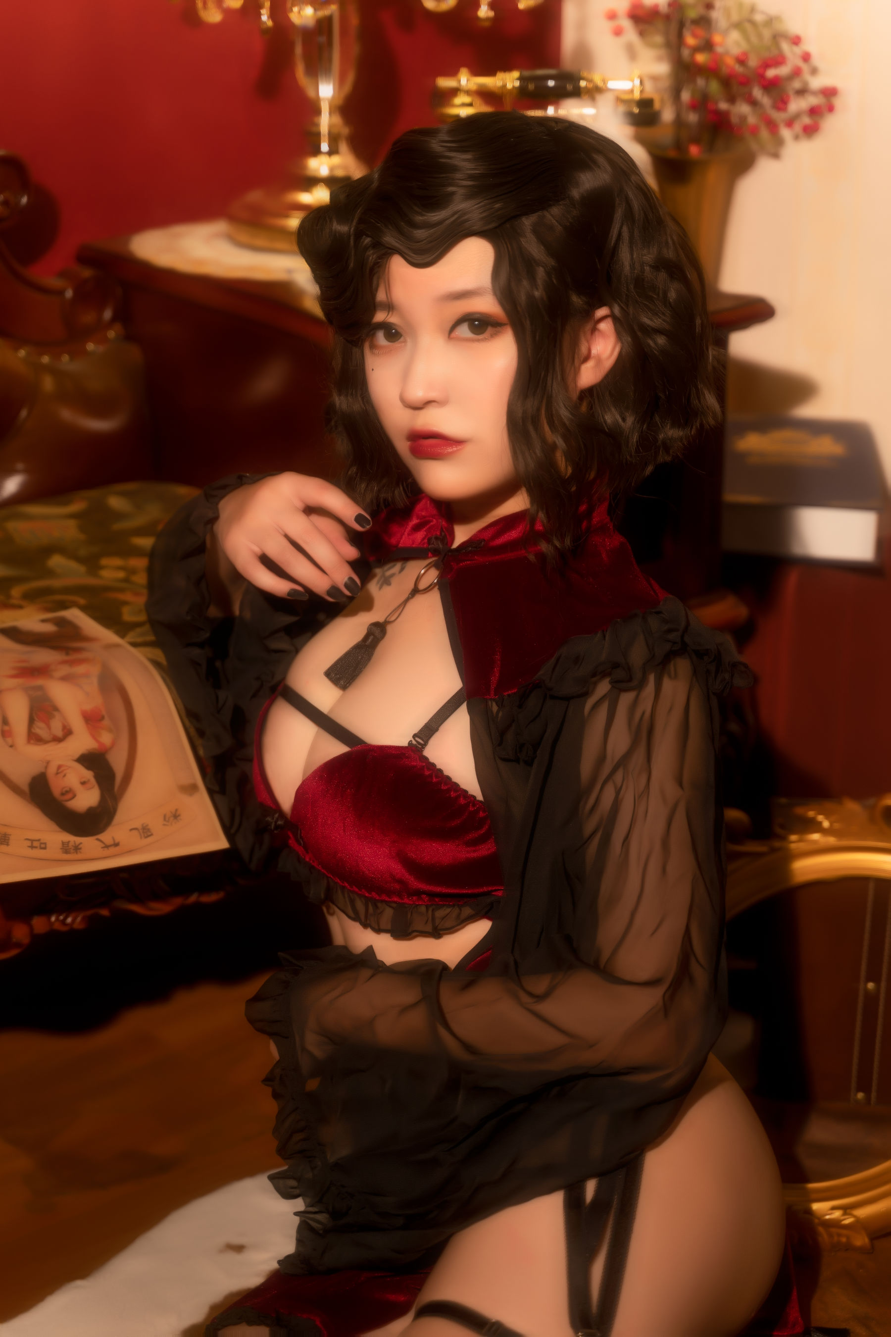 奇行家狗崽(棕桠阿狗崽) – 红丝绒旗袍 Cosplay-第2张