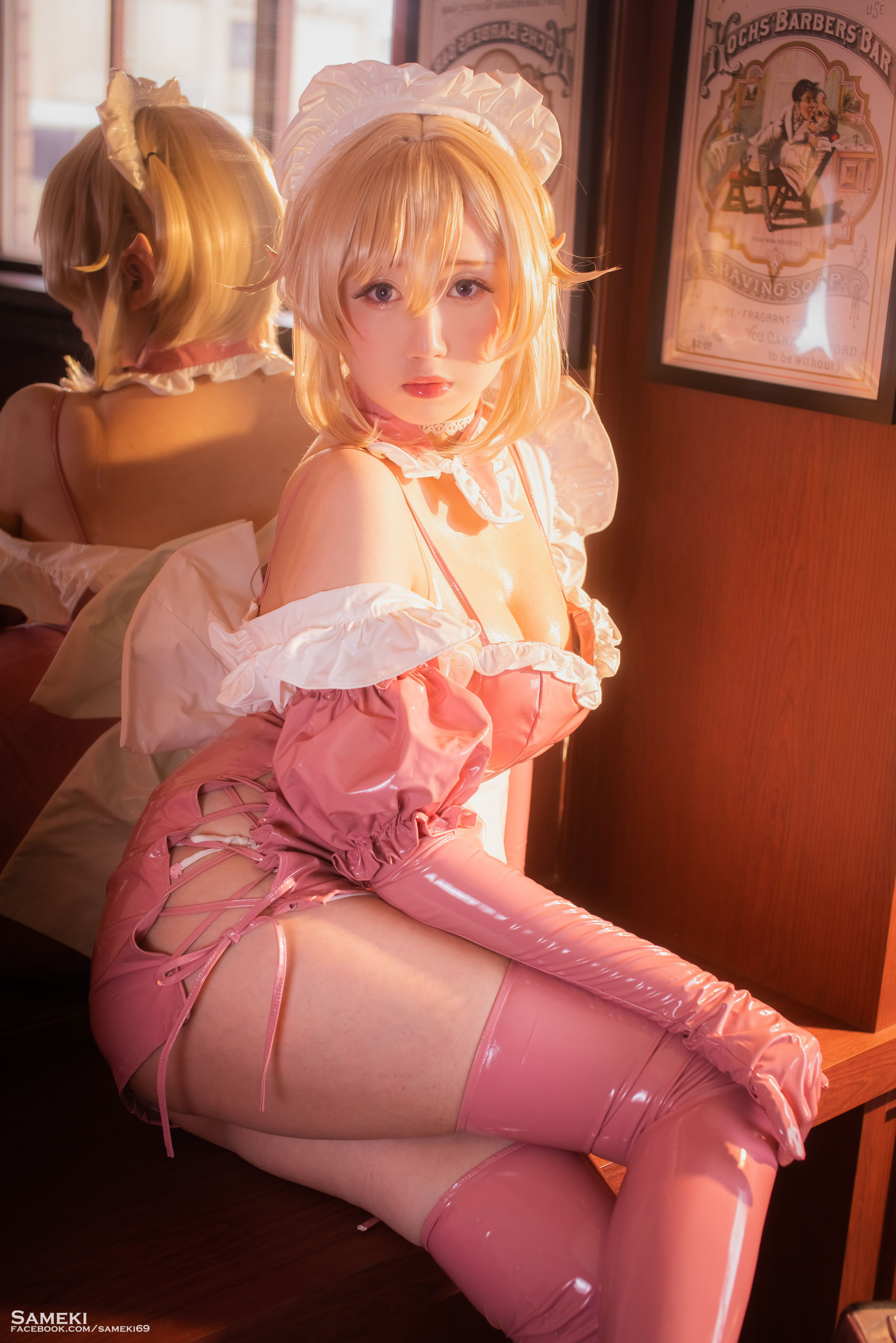 Sameki – 粉色皮衣女仆 Cosplay-第1张