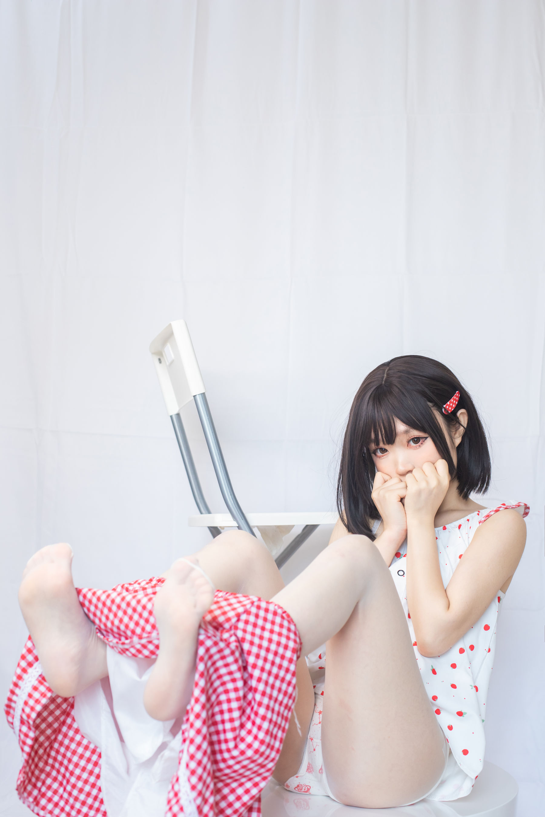 神沢永莉 – 粉色格子裙 Cosplay-第3张