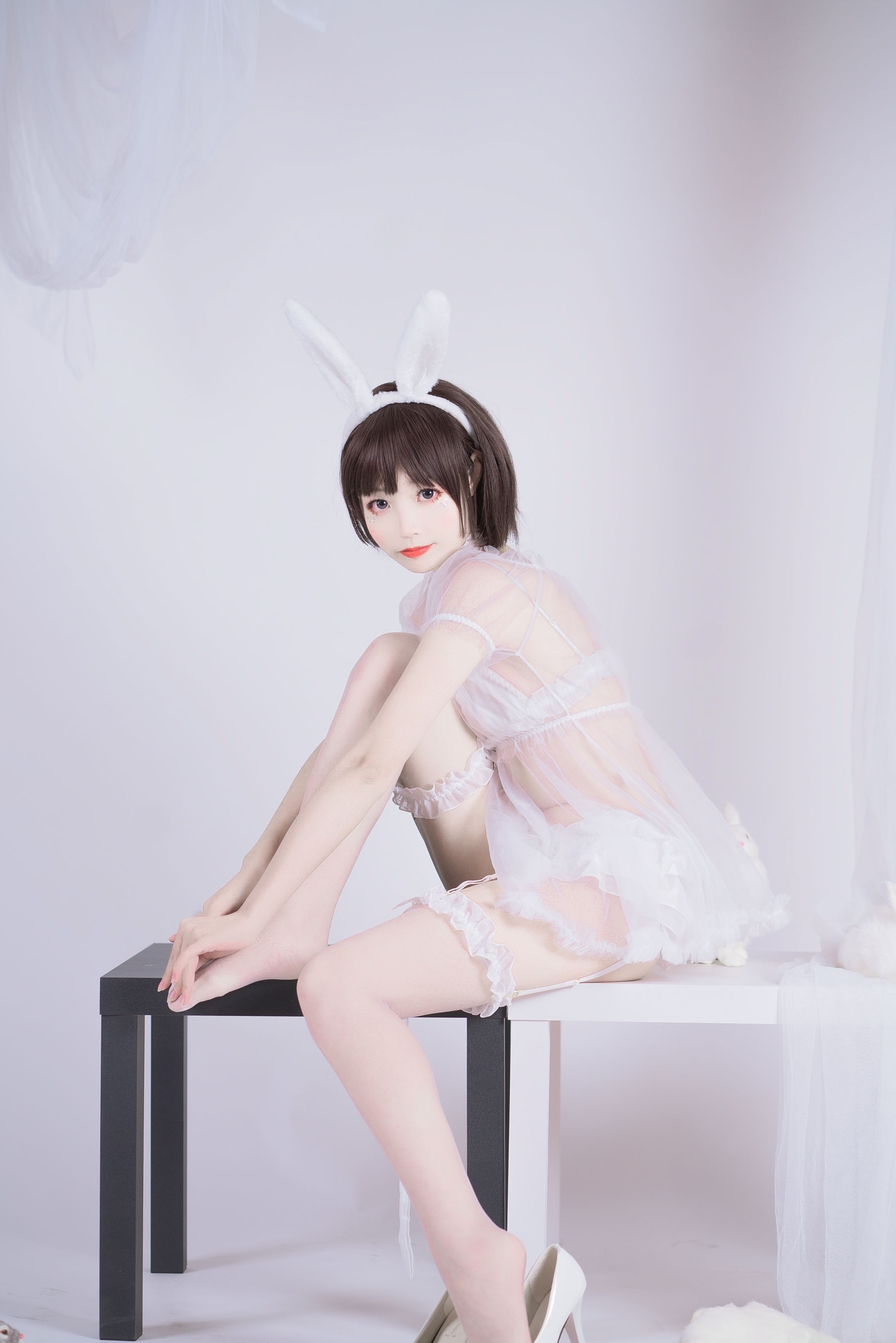 薄墨锦狐三笑 黑白兔子私房百合 Cosplay-第32张