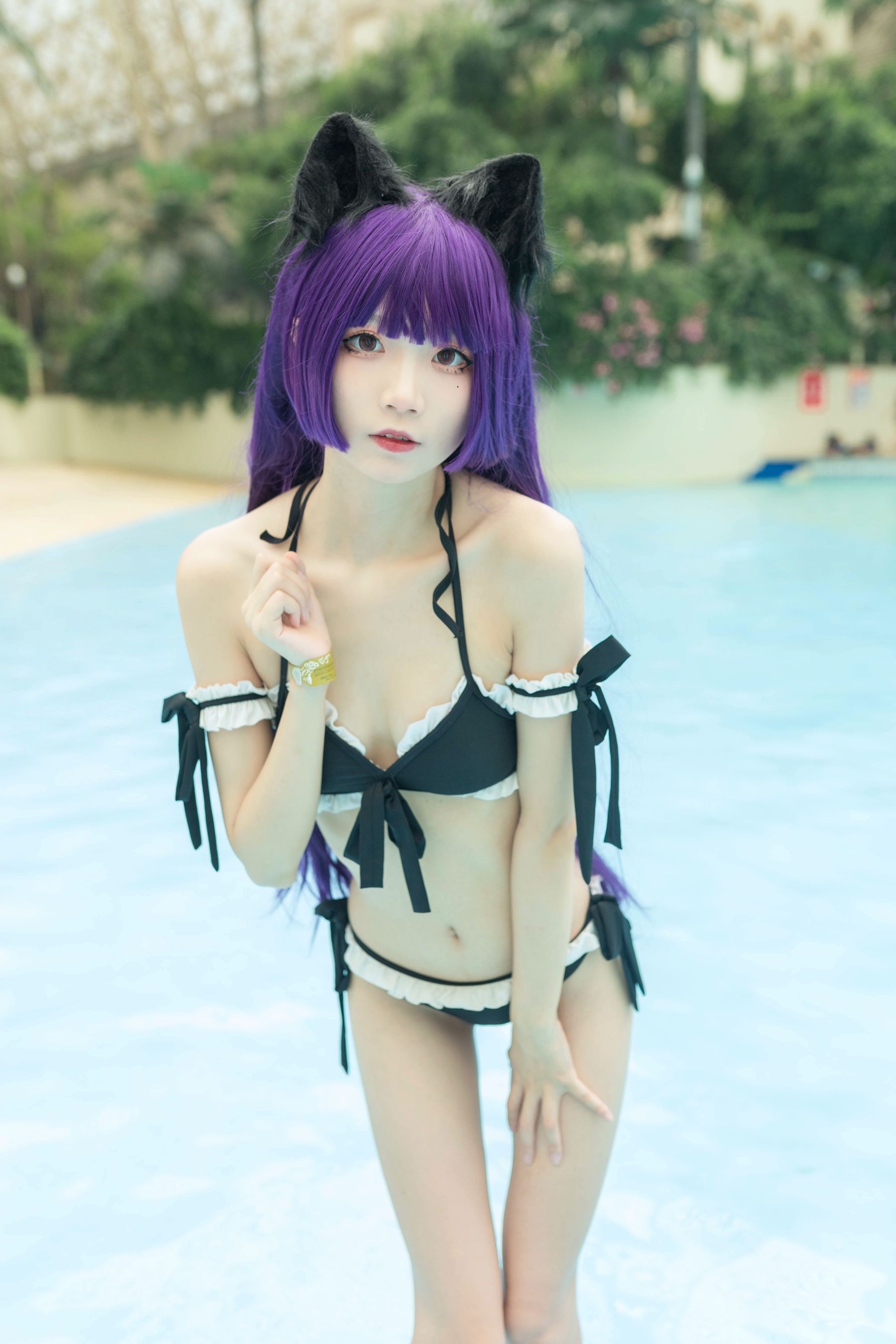 清纯少女五更百鬼 – 黑猫泳装 Cosplay-第4张