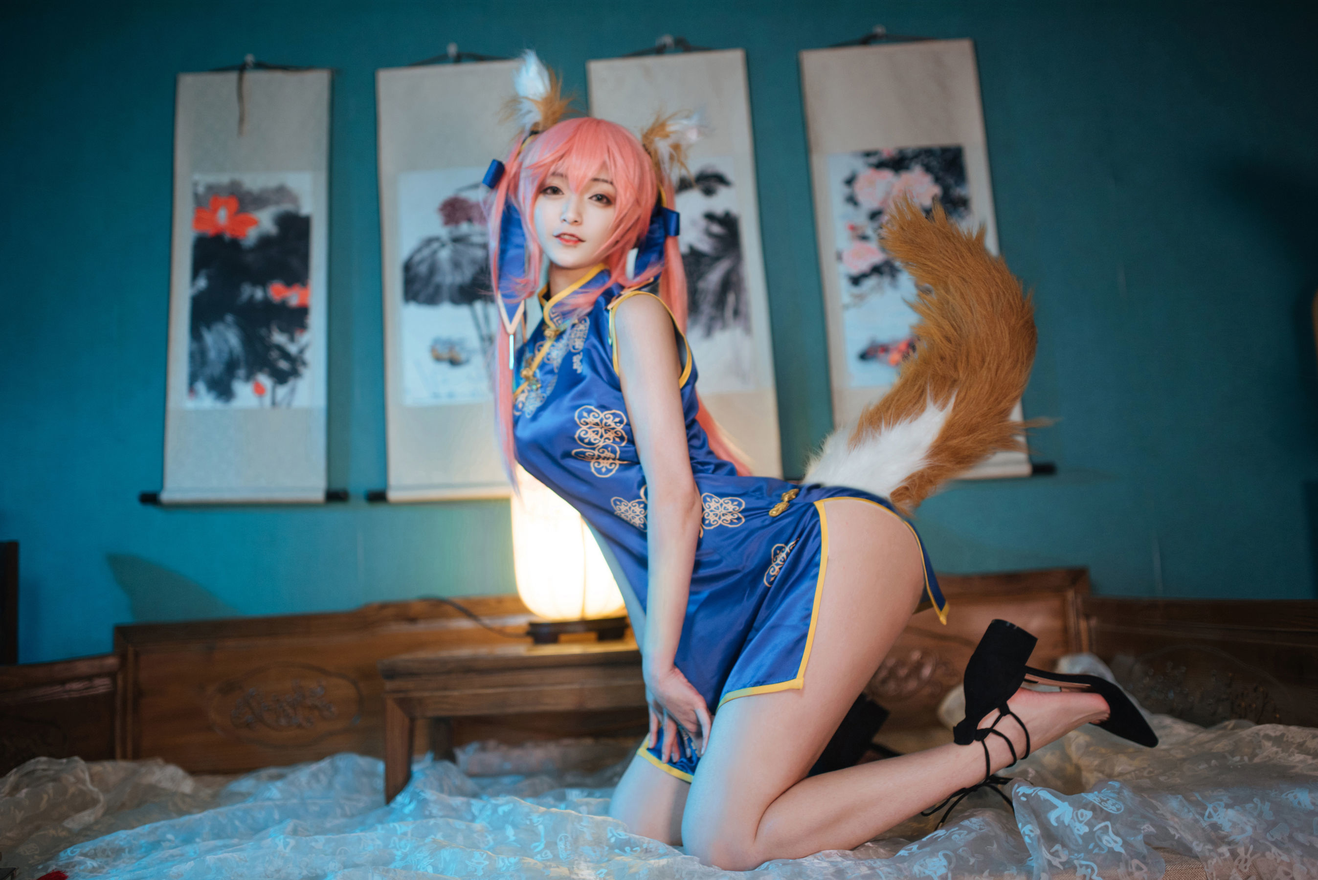 动漫博主铁板烧鬼舞w 玉藻前旗袍 Cosplay-第1张