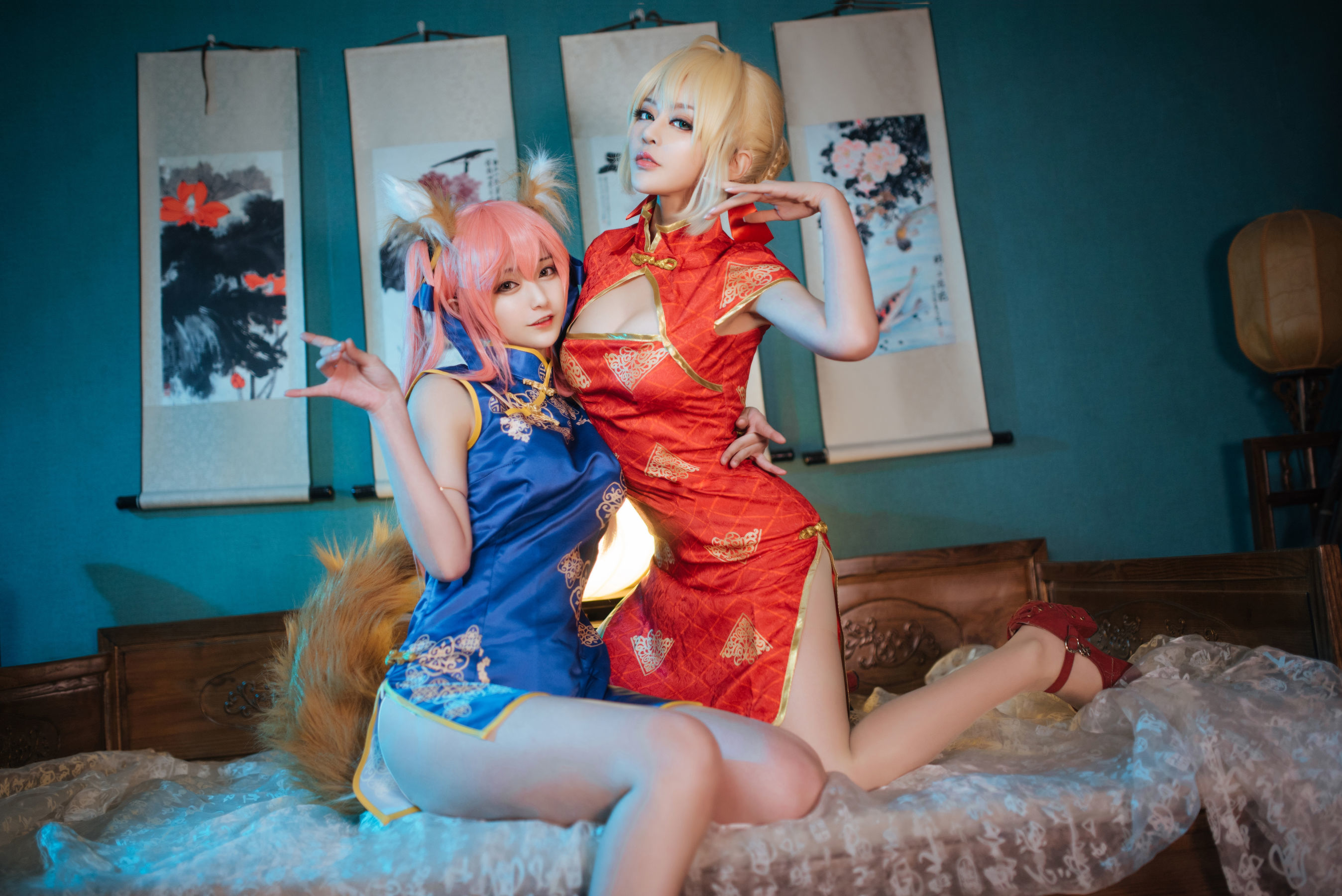 动漫博主铁板烧鬼舞w 玉藻前旗袍 Cosplay-第3张