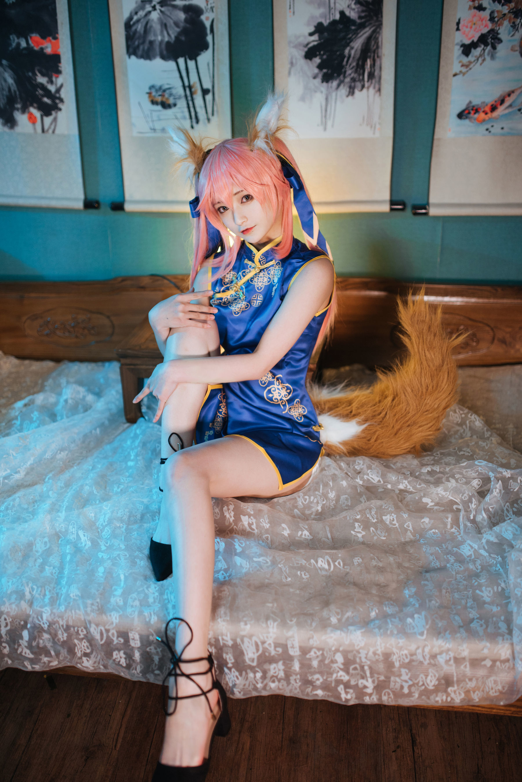 动漫博主铁板烧鬼舞w 玉藻前旗袍 Cosplay-第4张