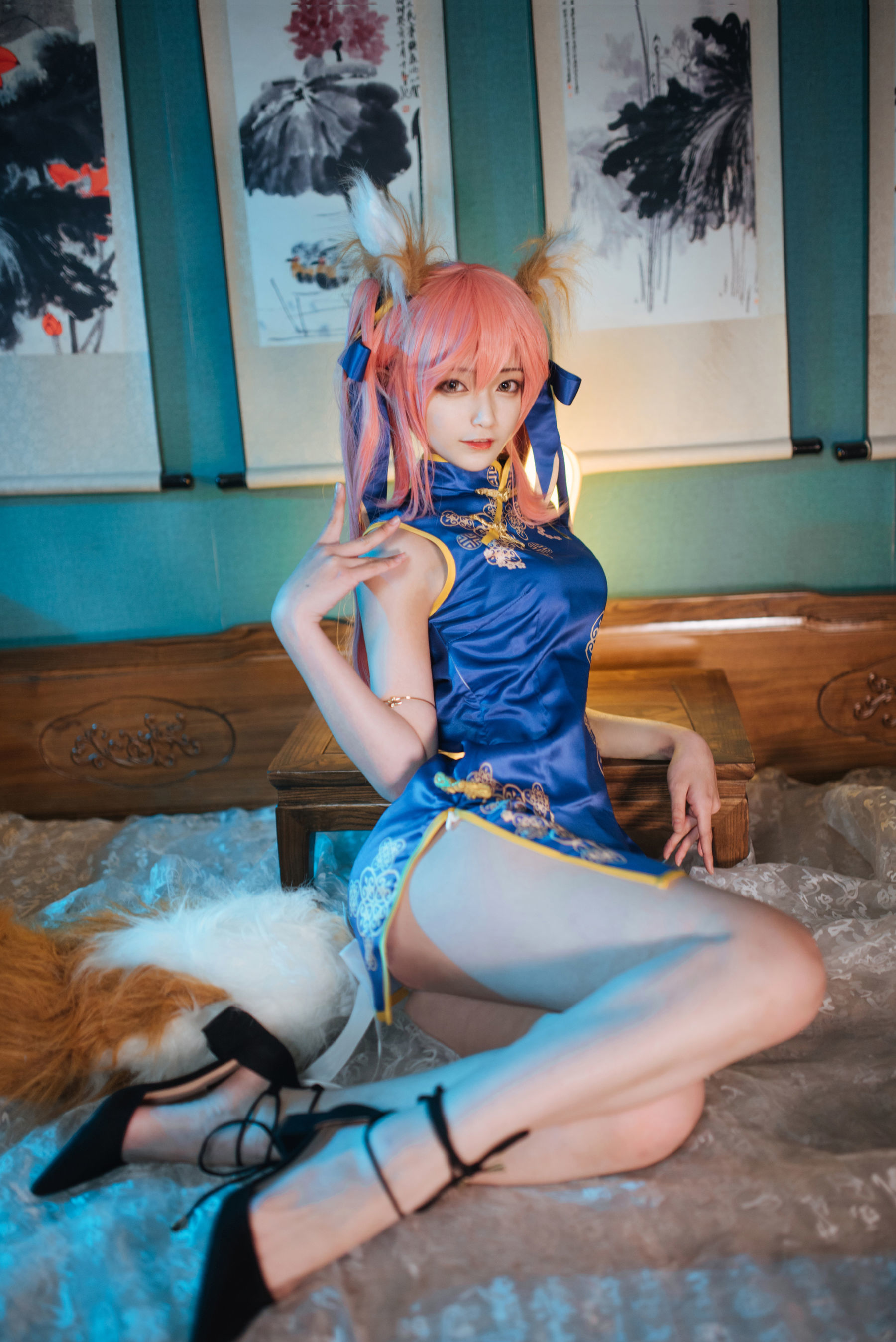 动漫博主铁板烧鬼舞w 玉藻前旗袍 Cosplay-第5张