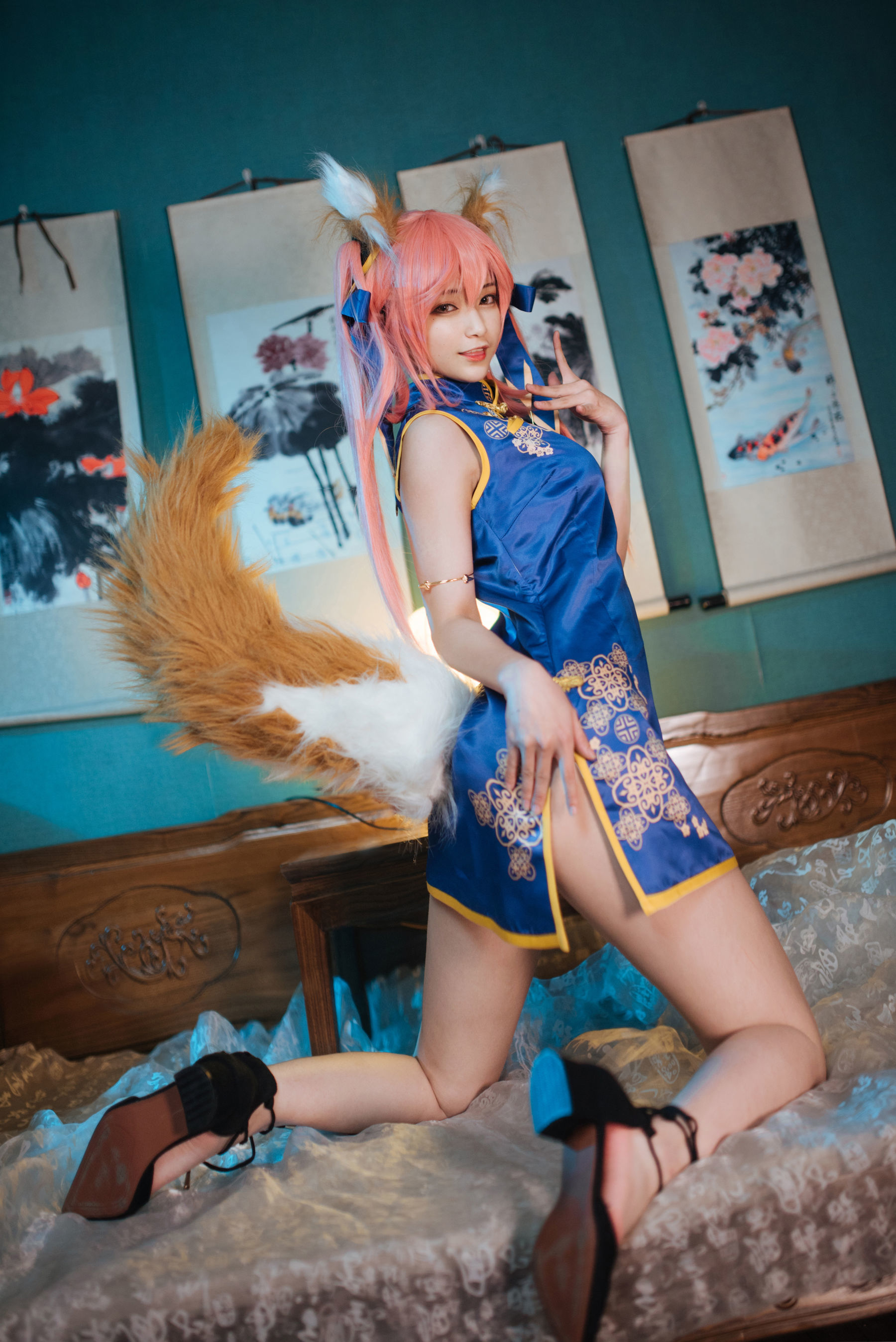 动漫博主铁板烧鬼舞w 玉藻前旗袍 Cosplay-第6张