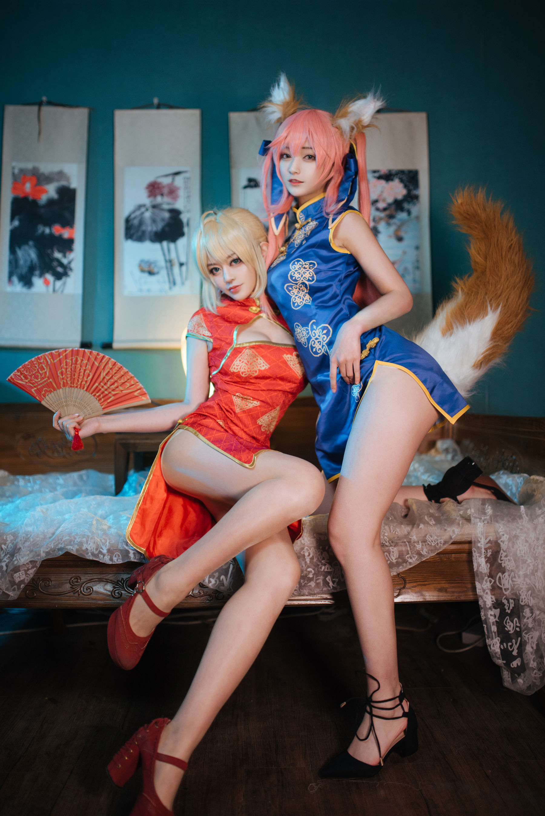 动漫博主铁板烧鬼舞w 玉藻前旗袍 Cosplay-第12张