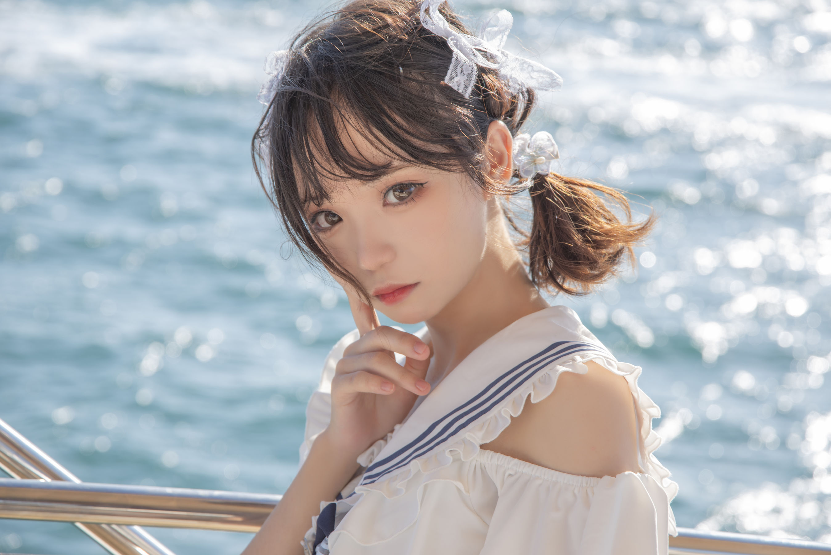 花柒Hana – 三亚熊之海军风泳装 Cosplay-第1张