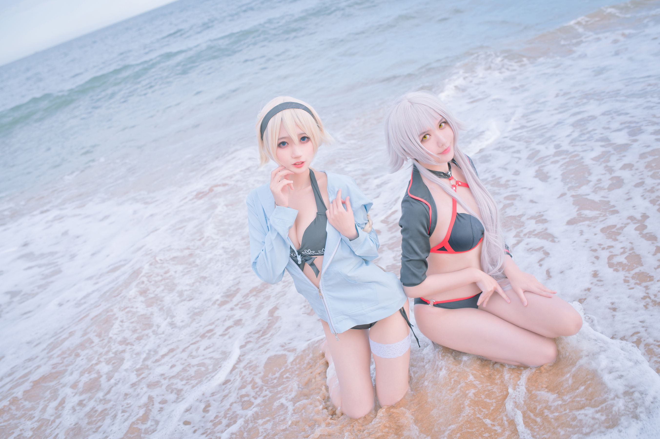 周叽是可爱兔兔 – 黑白贞双人泳衣 Cosplay-第7张