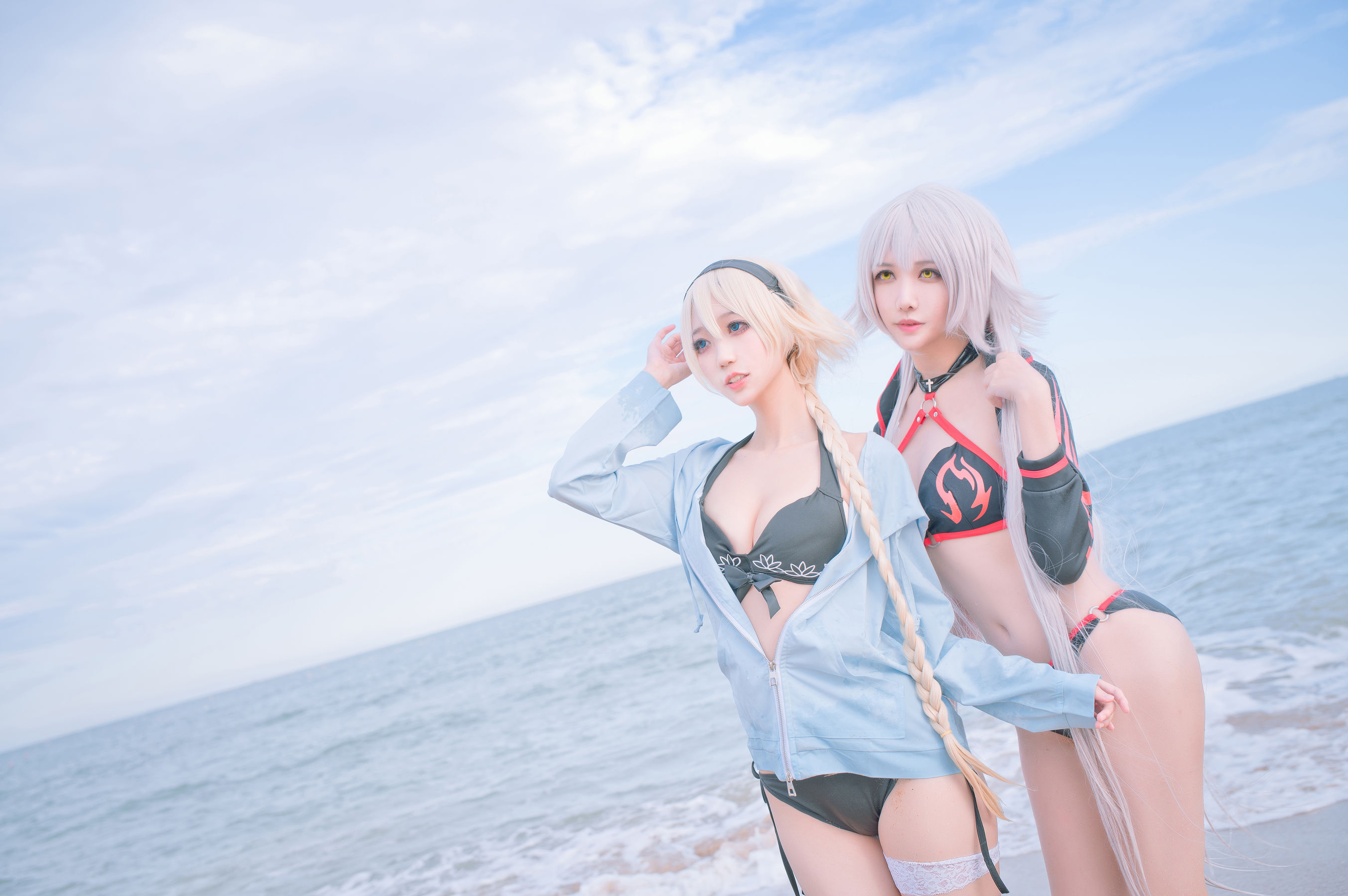周叽是可爱兔兔 – 黑白贞双人泳衣 Cosplay-第9张