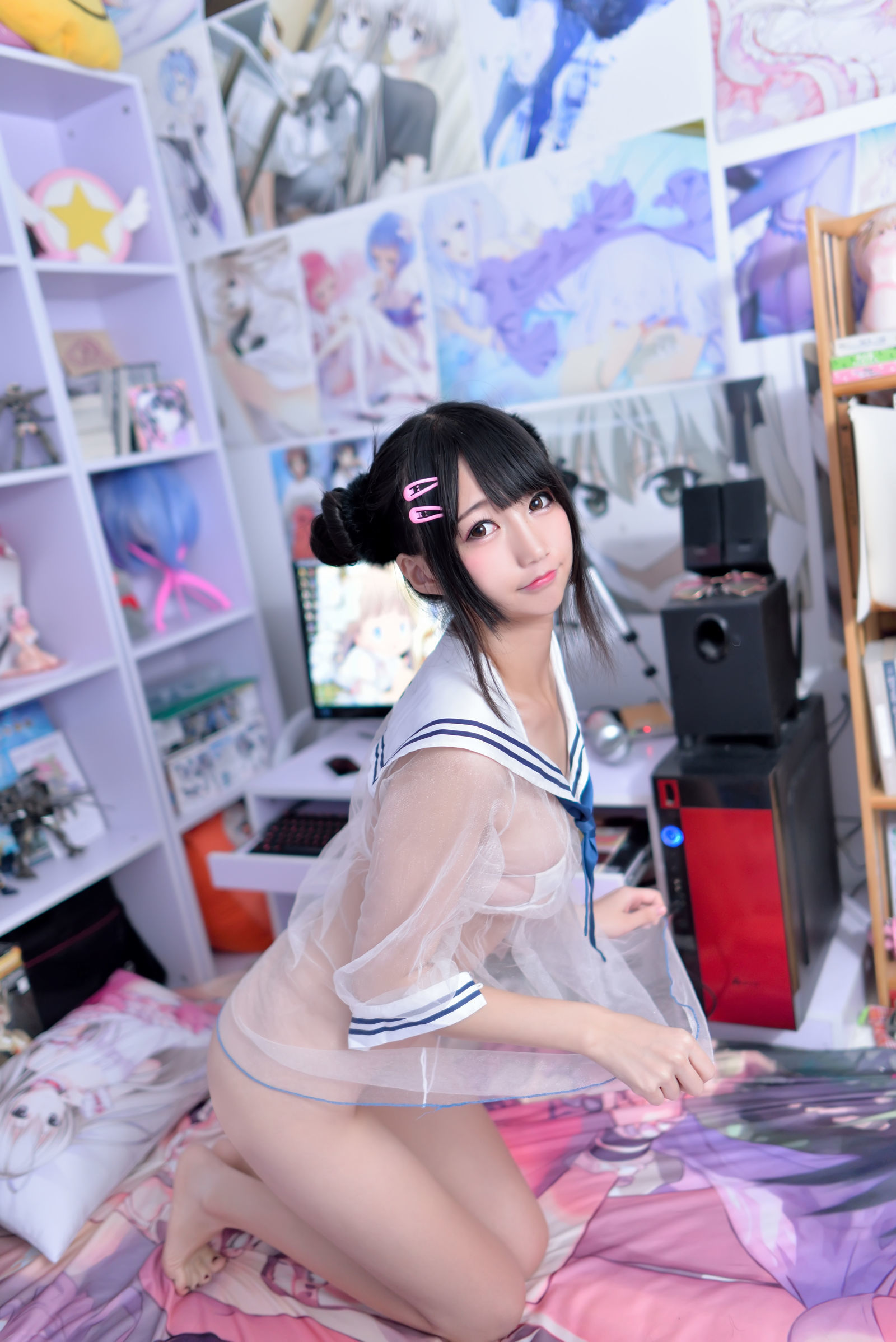 [萝莉COS] Nagesa魔物女本 透视水手服+丁字裤 Cosplay-第24张